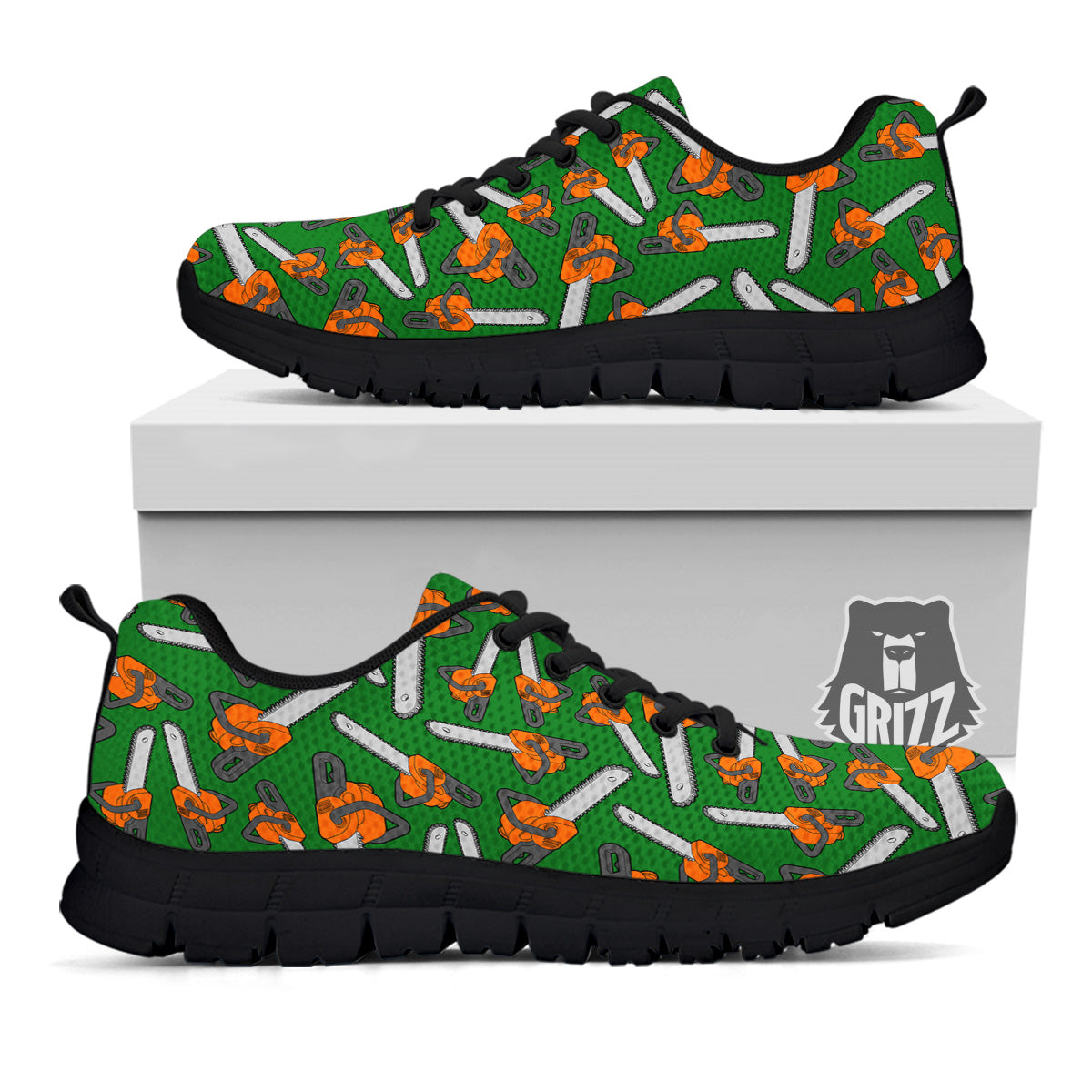 Green Chainsaw Print Pattern Black Sneaker-grizzshop