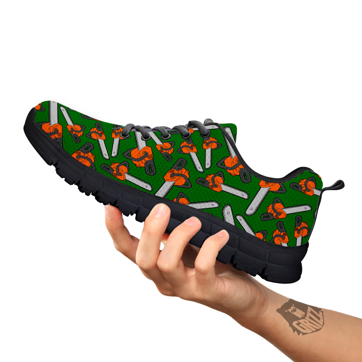 Green Chainsaw Print Pattern Black Sneaker-grizzshop