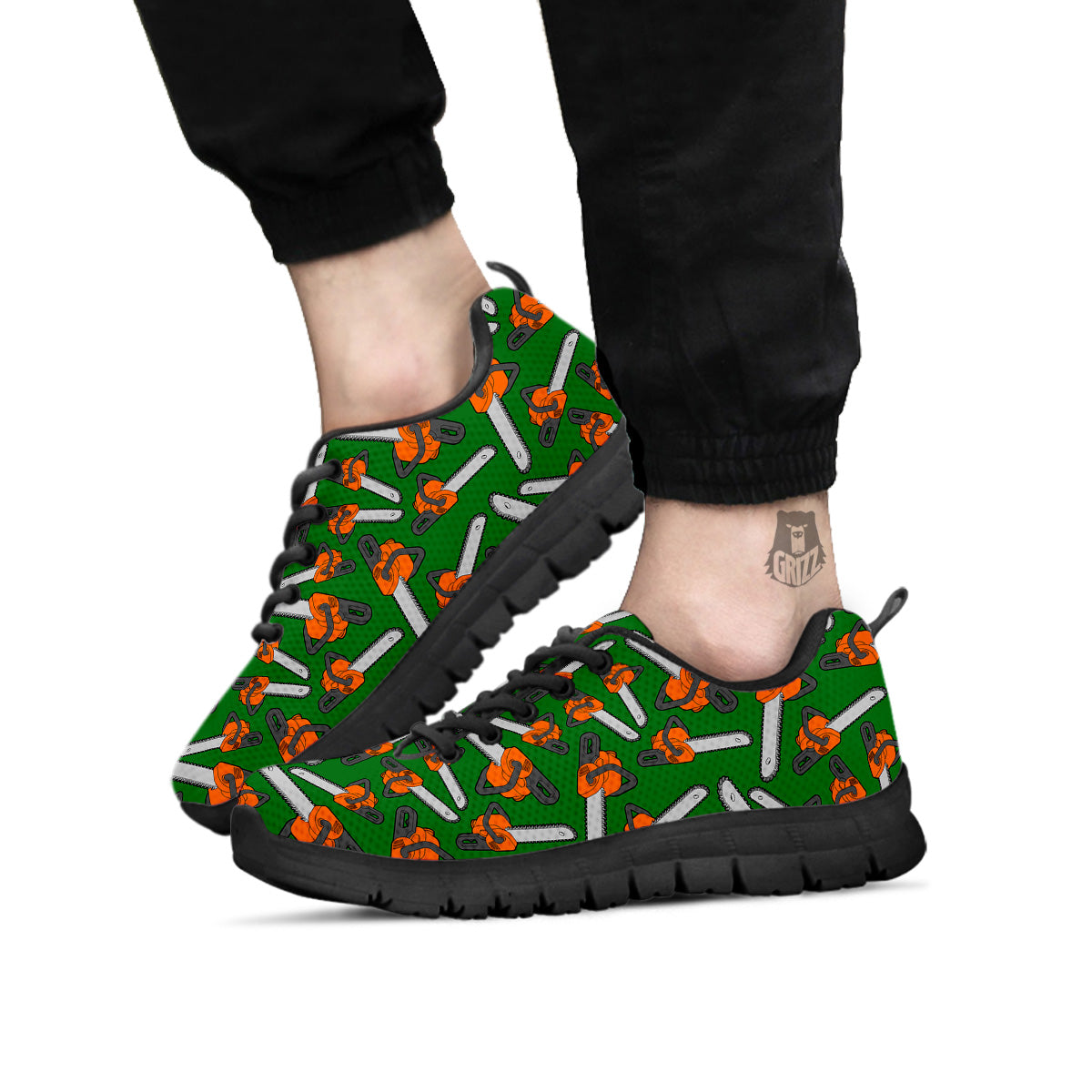 Green Chainsaw Print Pattern Black Sneaker-grizzshop