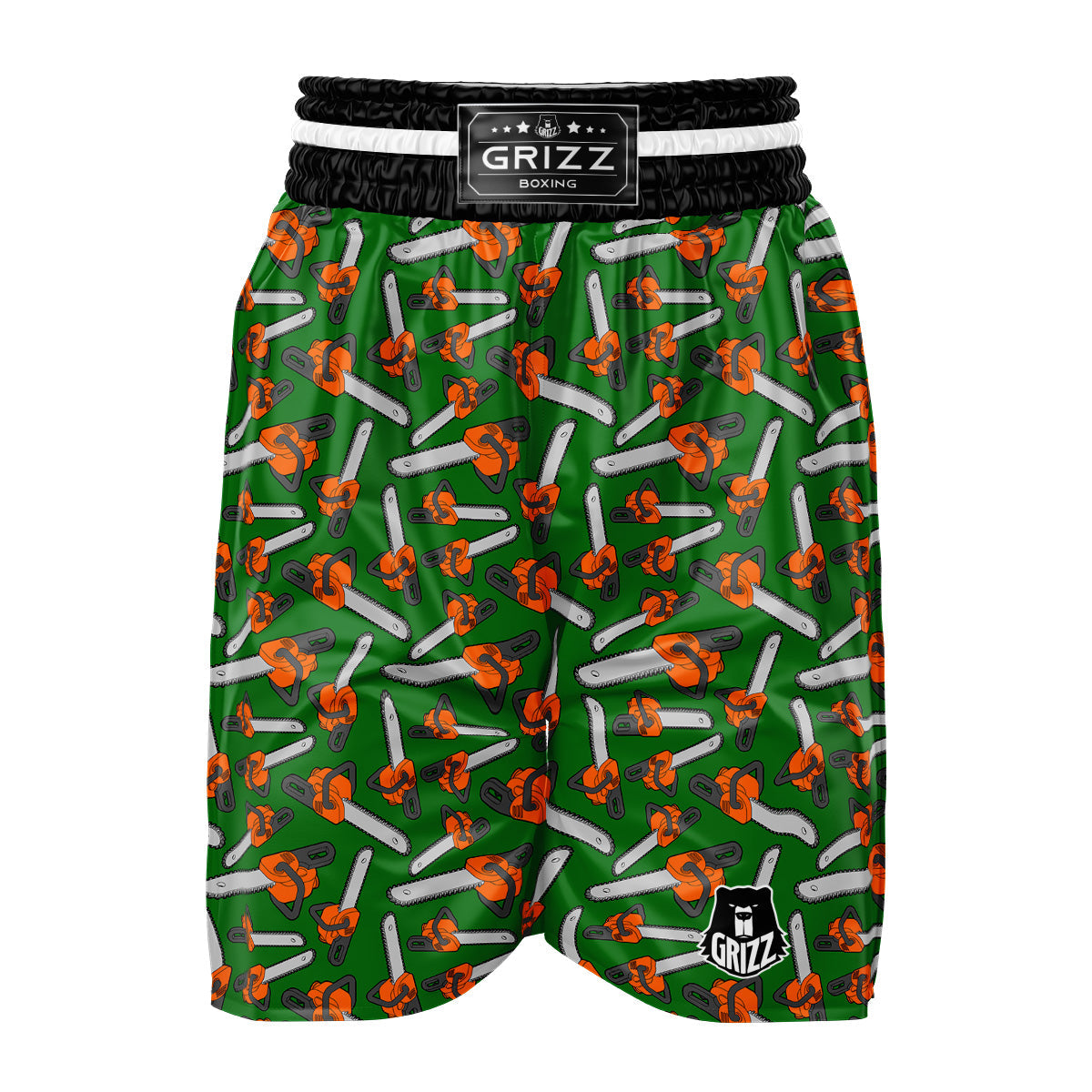 Green Chainsaw Print Pattern Boxing Shorts-grizzshop