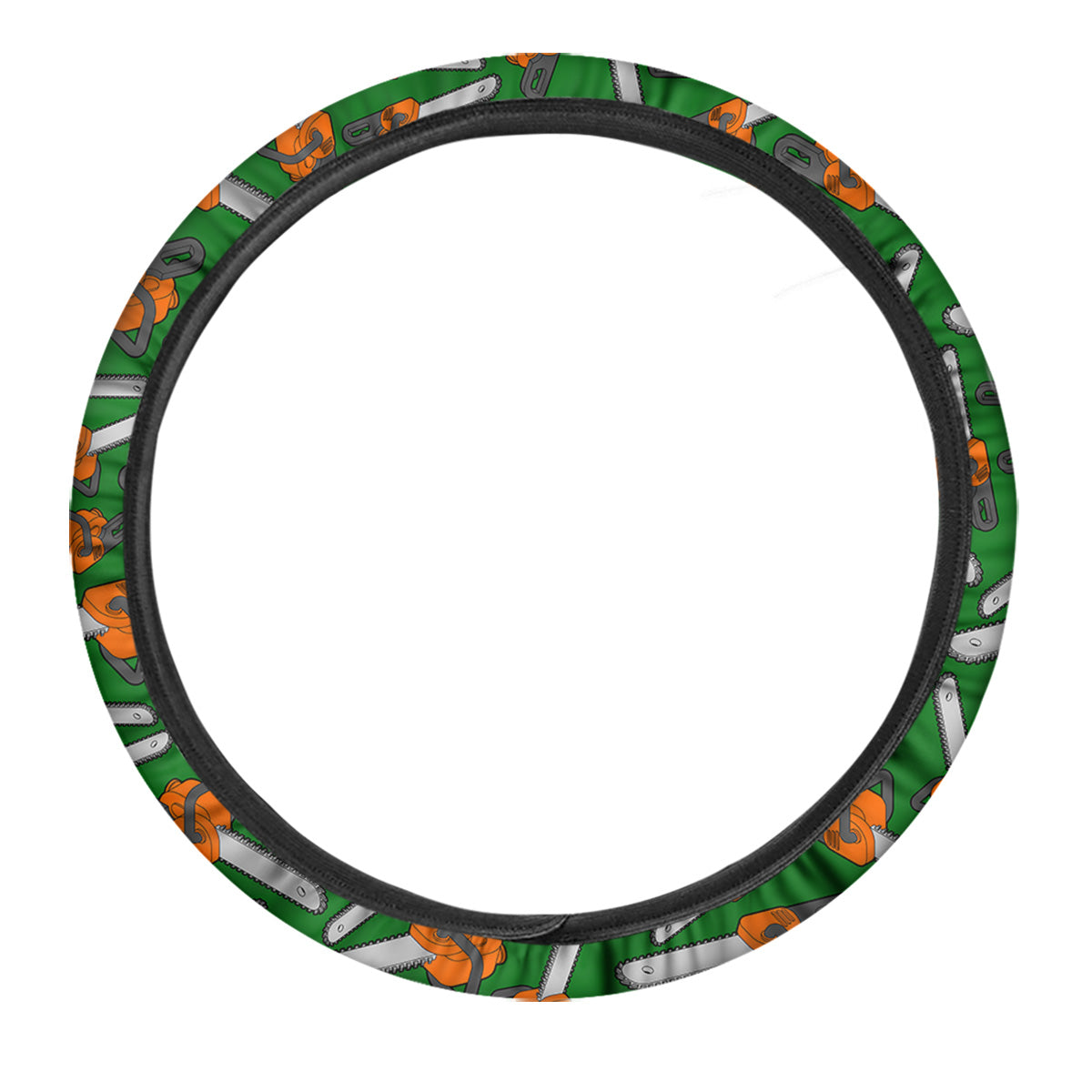 Green Chainsaw Print Pattern Car Steering Wheel Cover-grizzshop