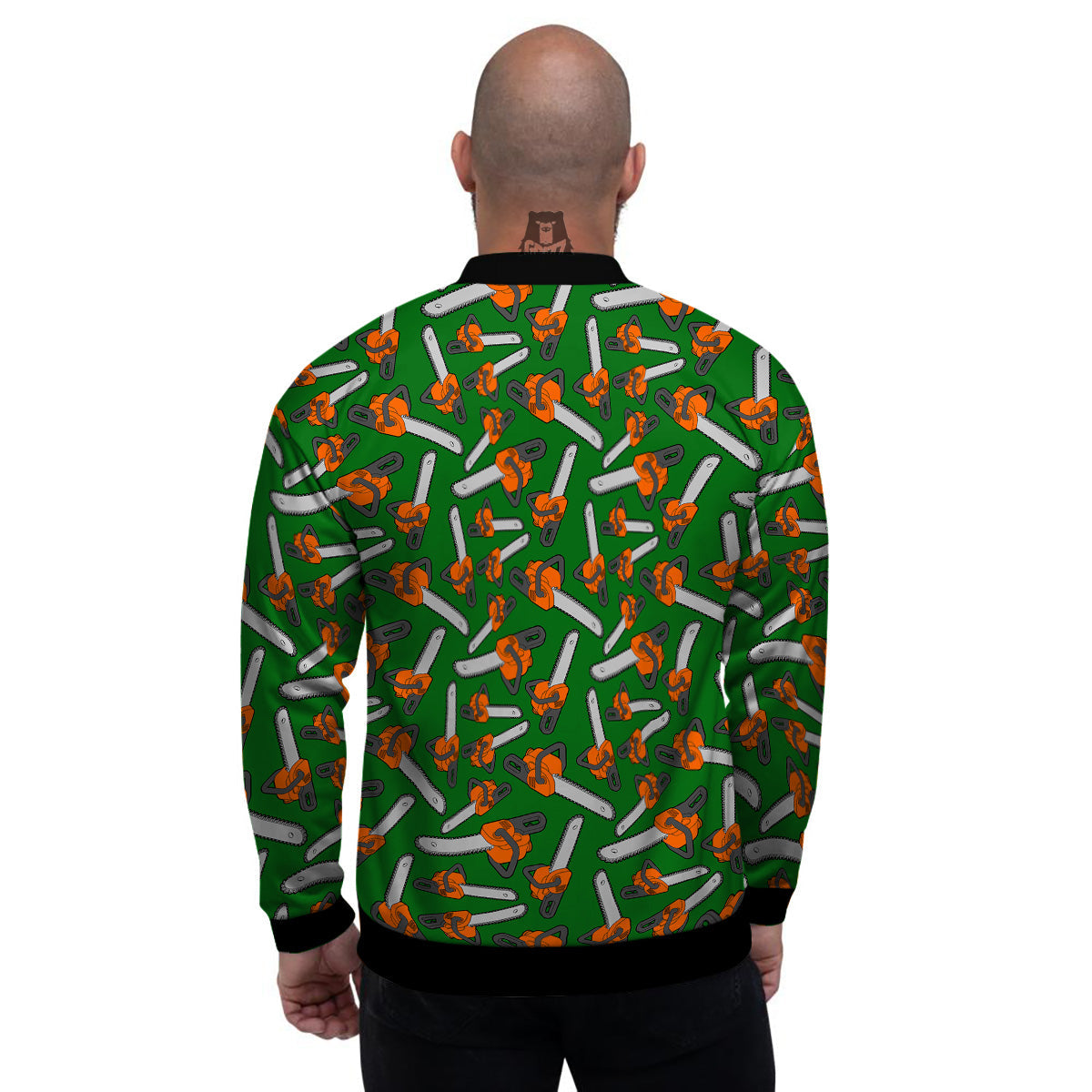 Green Chainsaw Print Pattern Men's Bomber Jacket-grizzshop