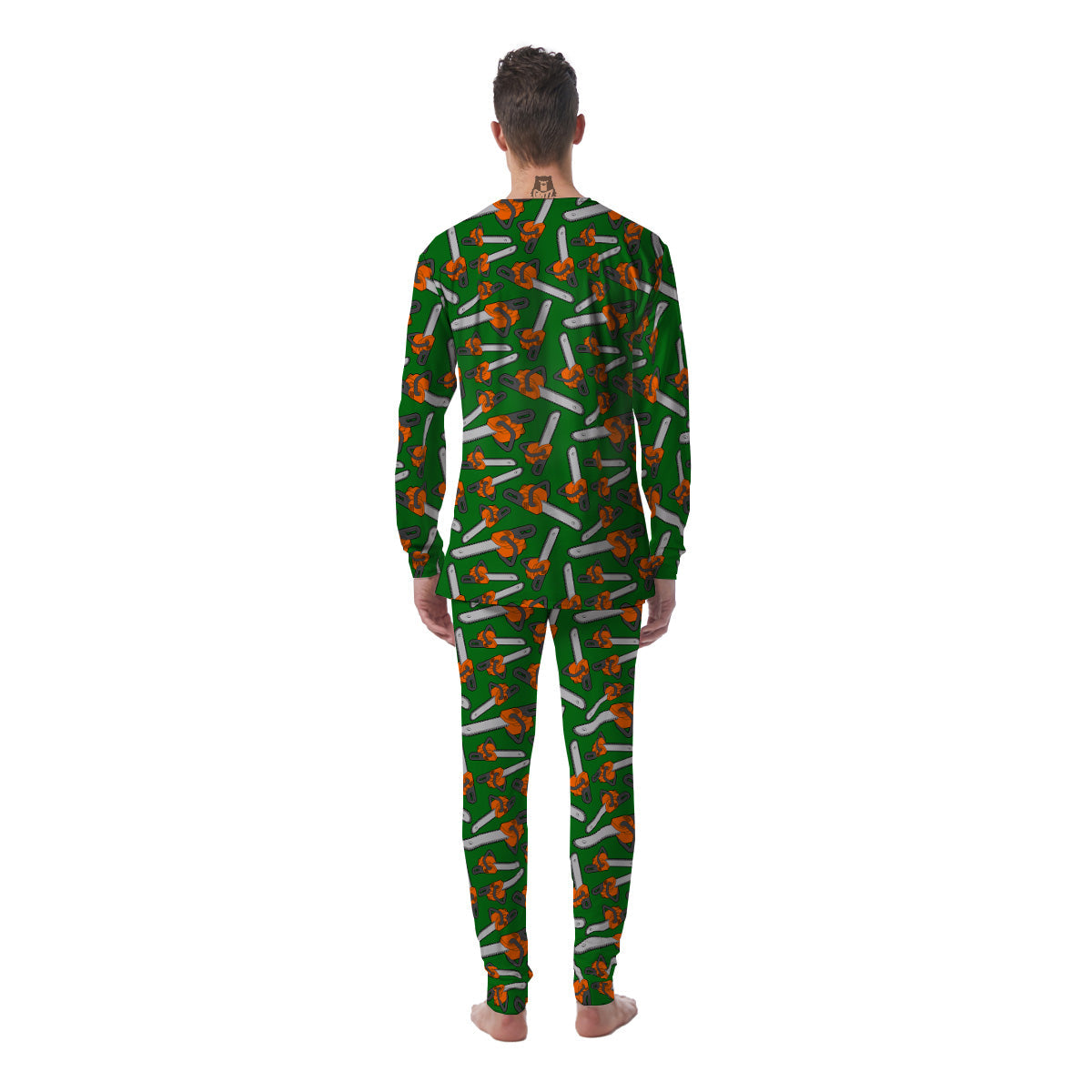 Green Chainsaw Print Pattern Men's Pajamas-grizzshop