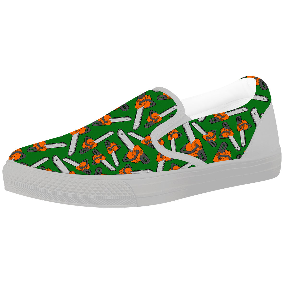 Green Chainsaw Print Pattern White Slip On Shoes-grizzshop