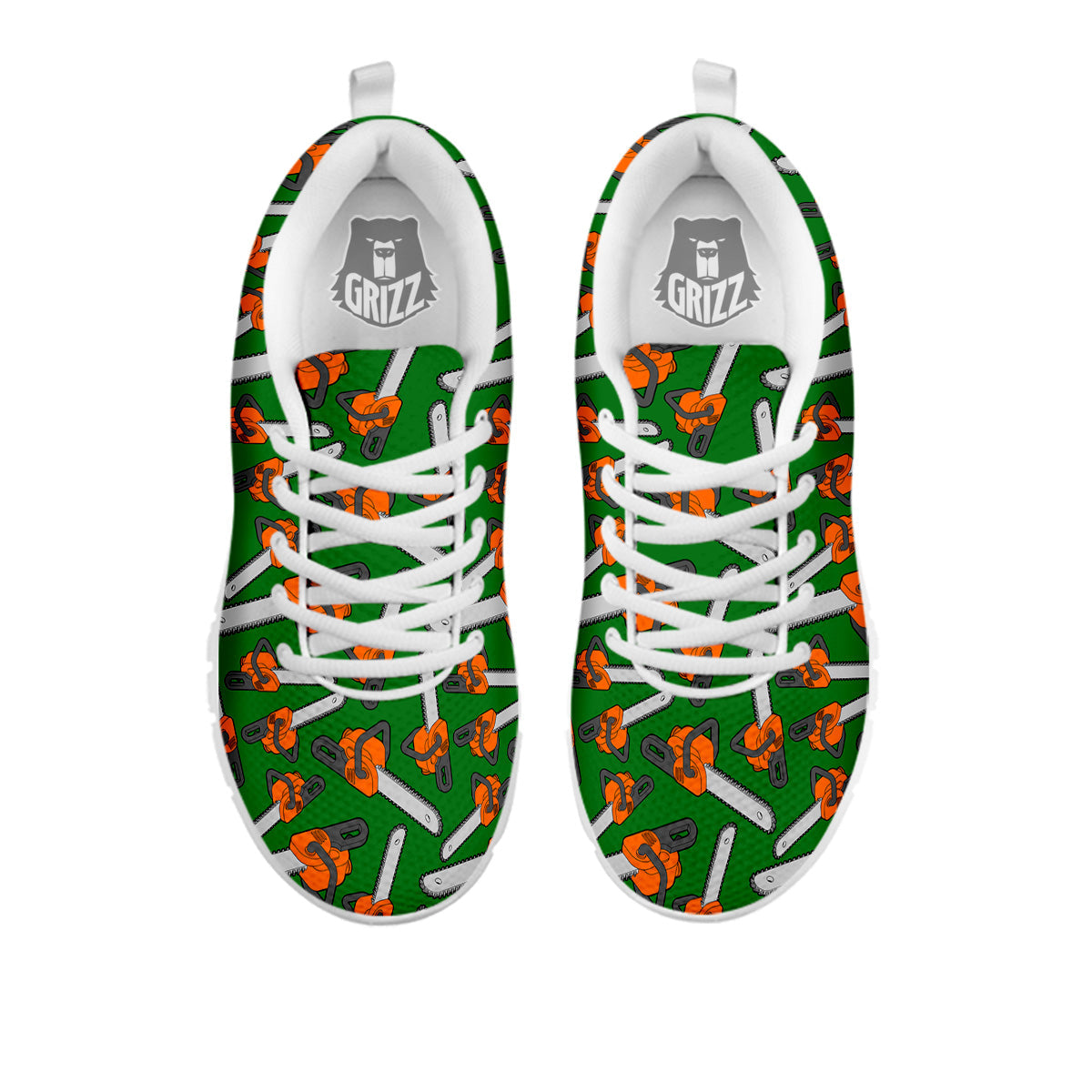 Green Chainsaw Print Pattern White Sneaker-grizzshop