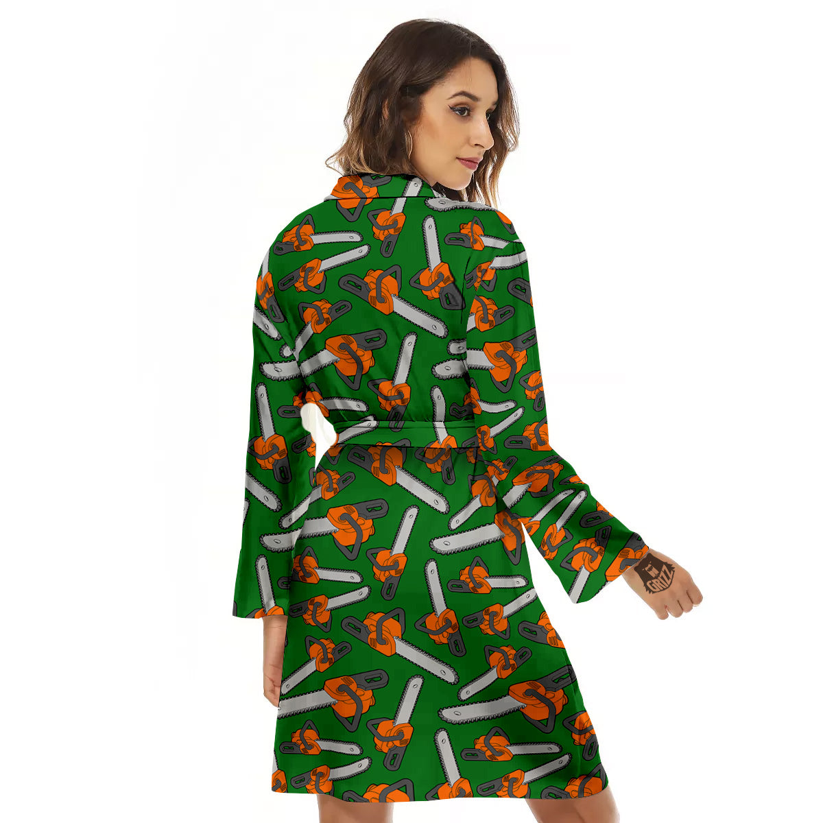 Green Chainsaw Print Pattern Women's Robe-grizzshop