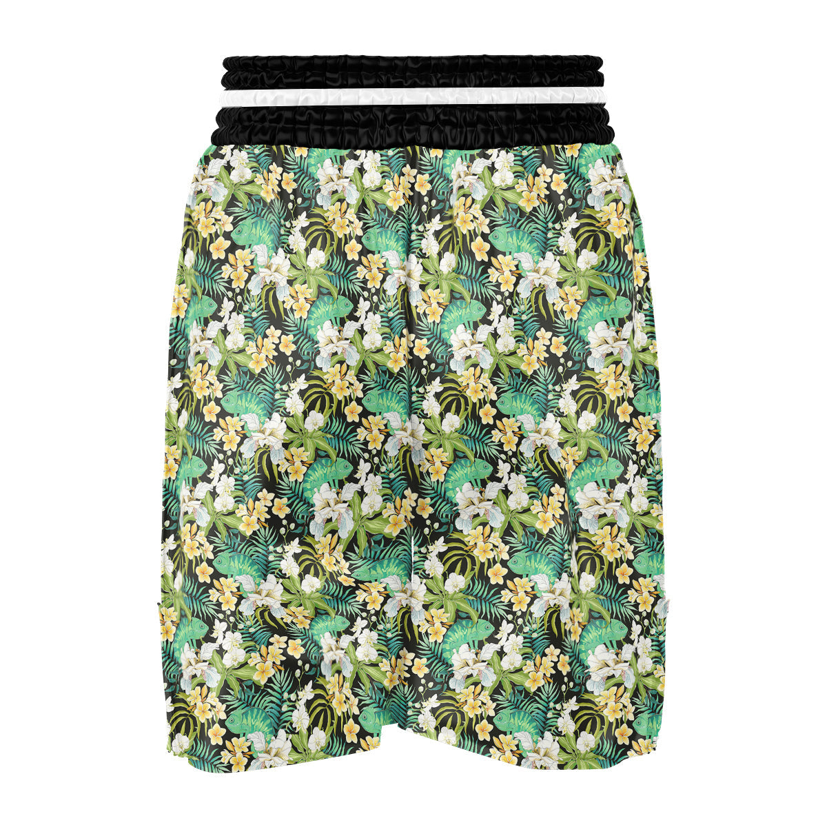 Green Chameleon And Flowers Plumeria Orchid Print Pattern Boxing Shorts-grizzshop