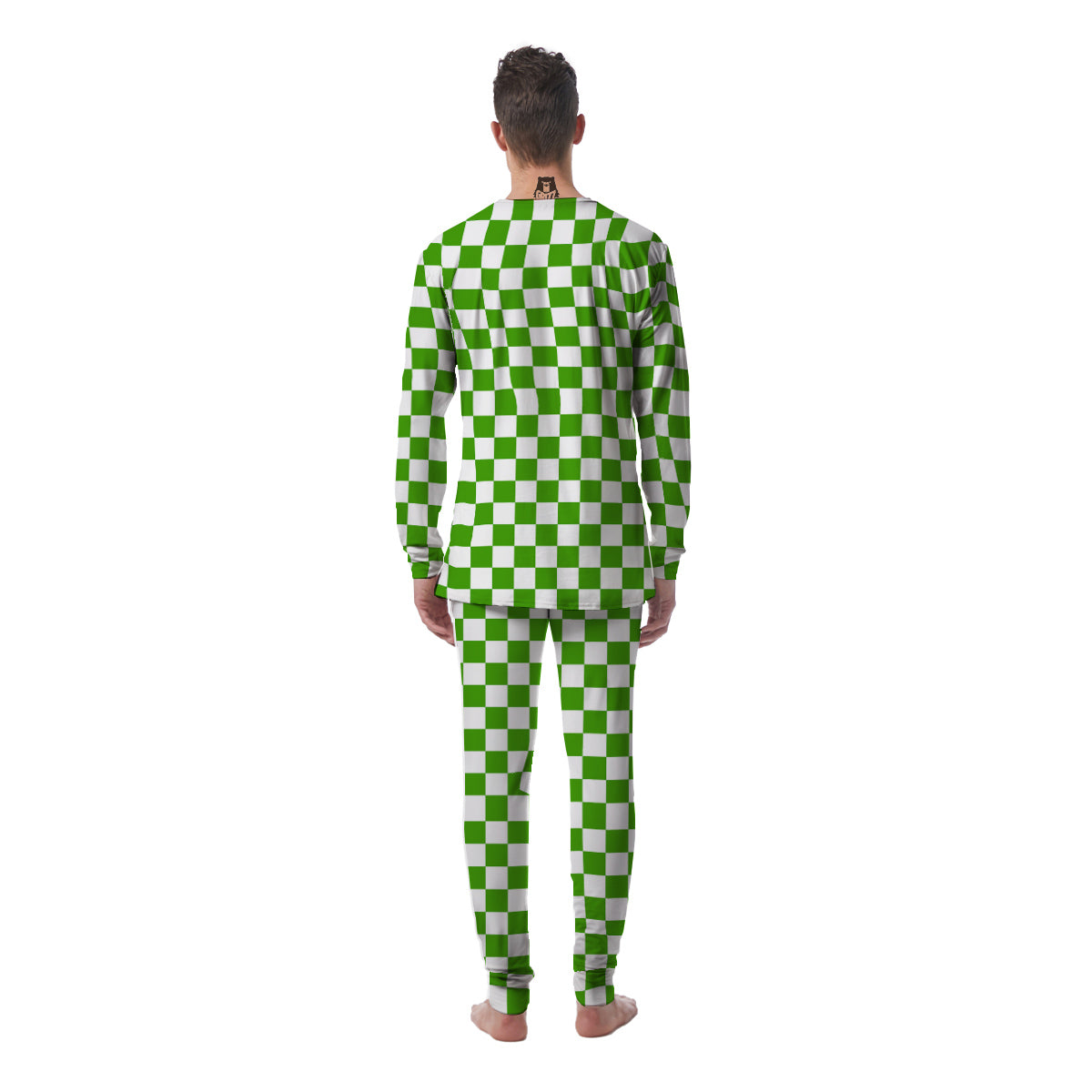 Green Checkered Flag Print Men's Pajamas-grizzshop