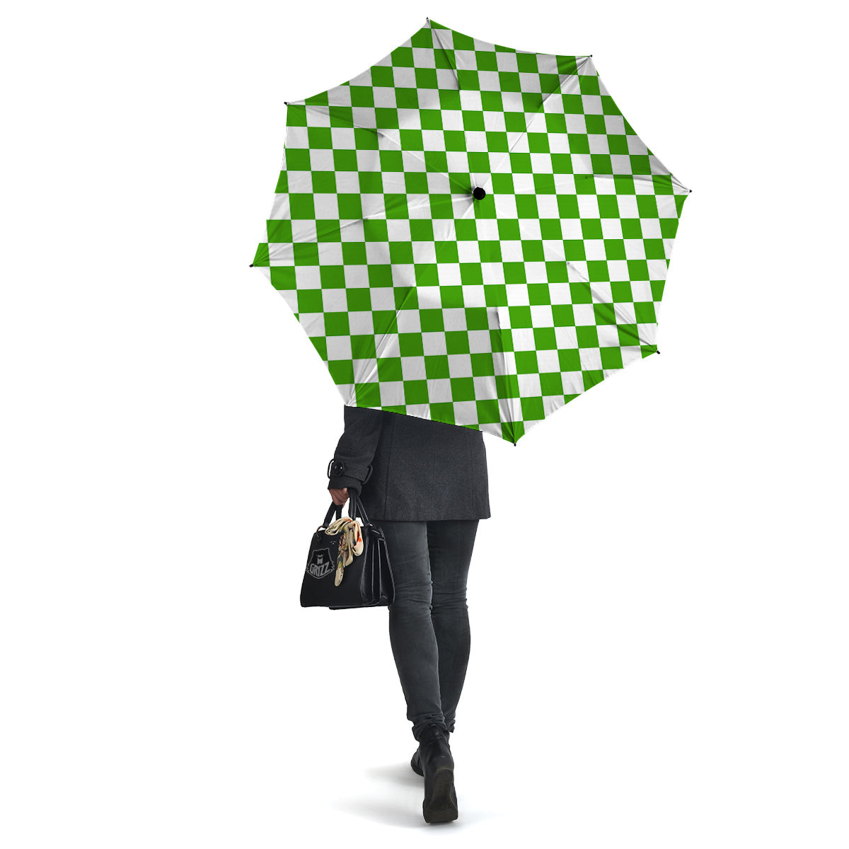 Green Checkered Flag Print Umbrella-grizzshop