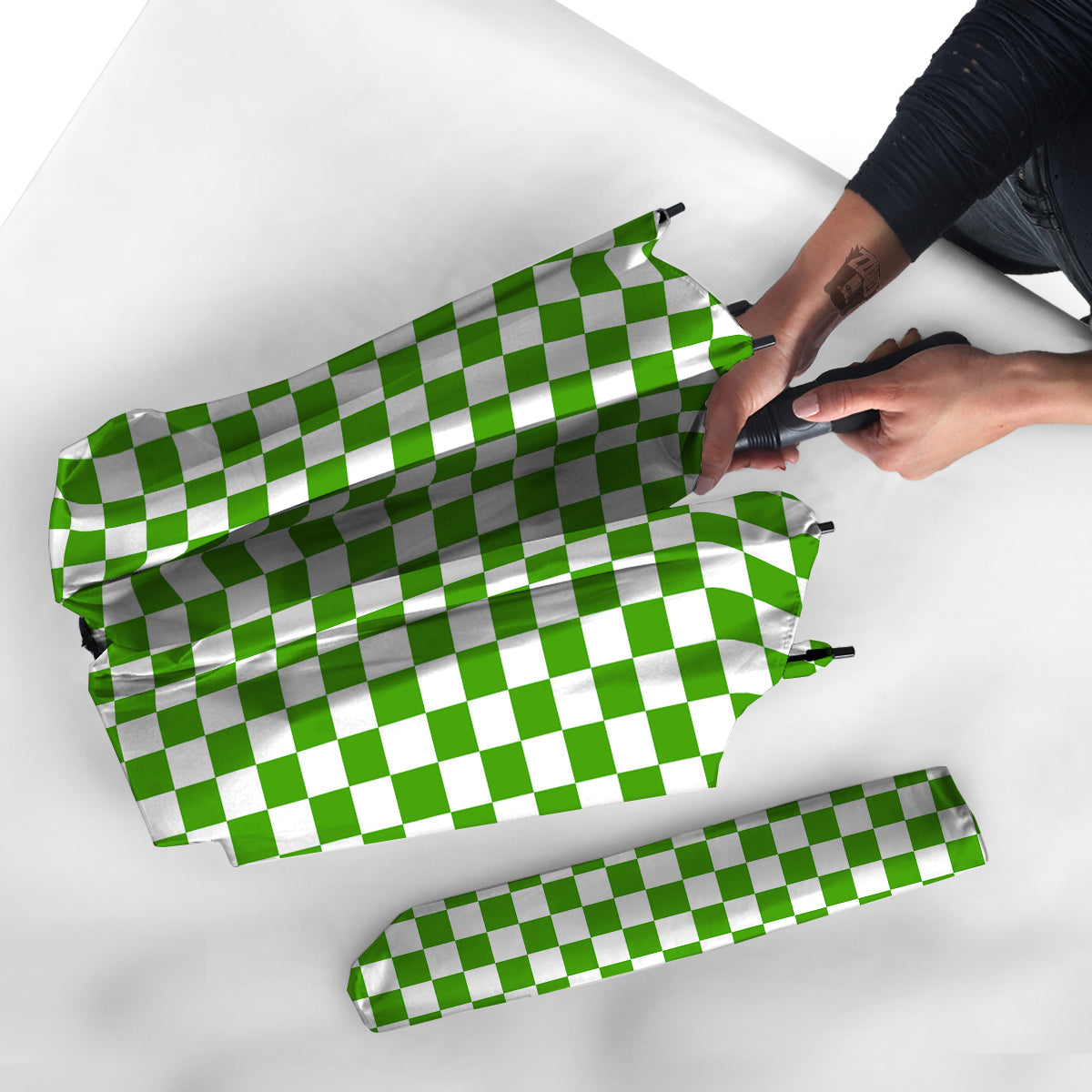 Green Checkered Flag Print Umbrella-grizzshop