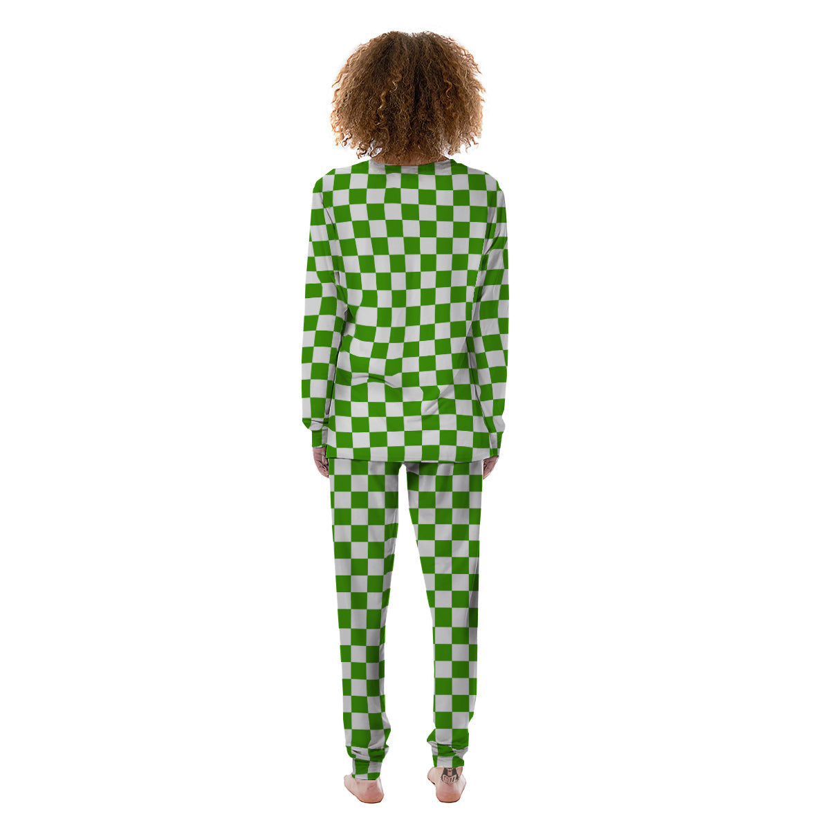 Green Checkered Flag Print Women's Pajamas-grizzshop