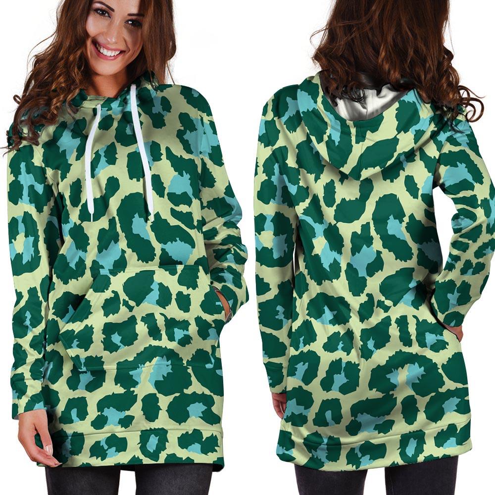 Green Cheetah Hoodie Dress-grizzshop