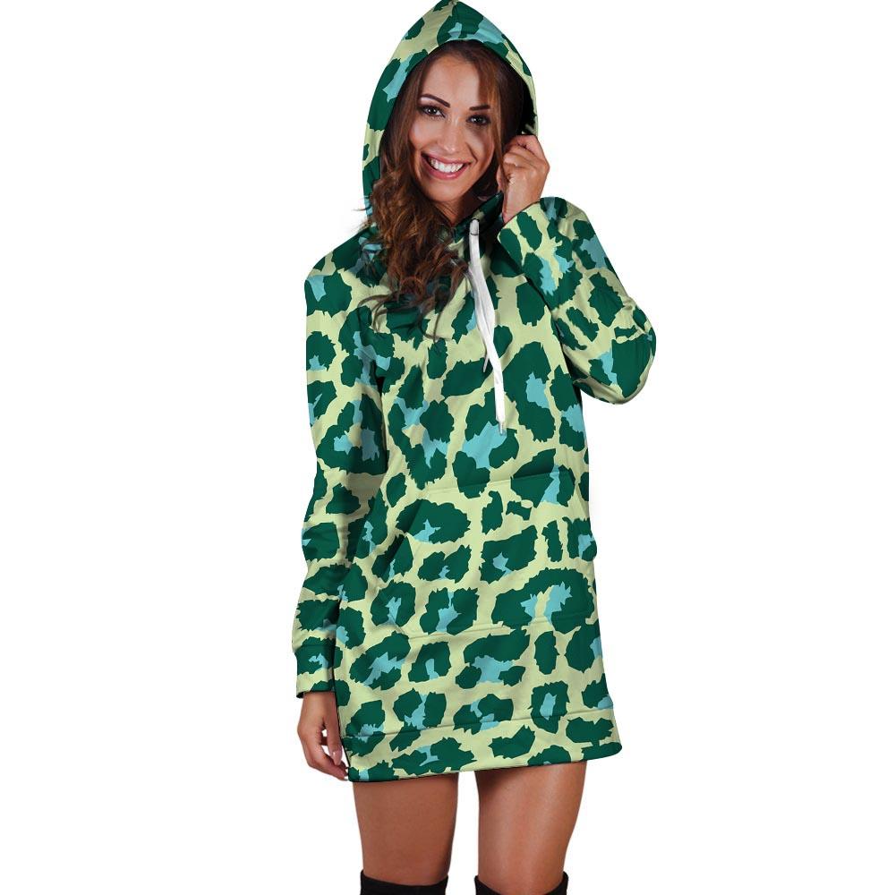 Green Cheetah Hoodie Dress-grizzshop