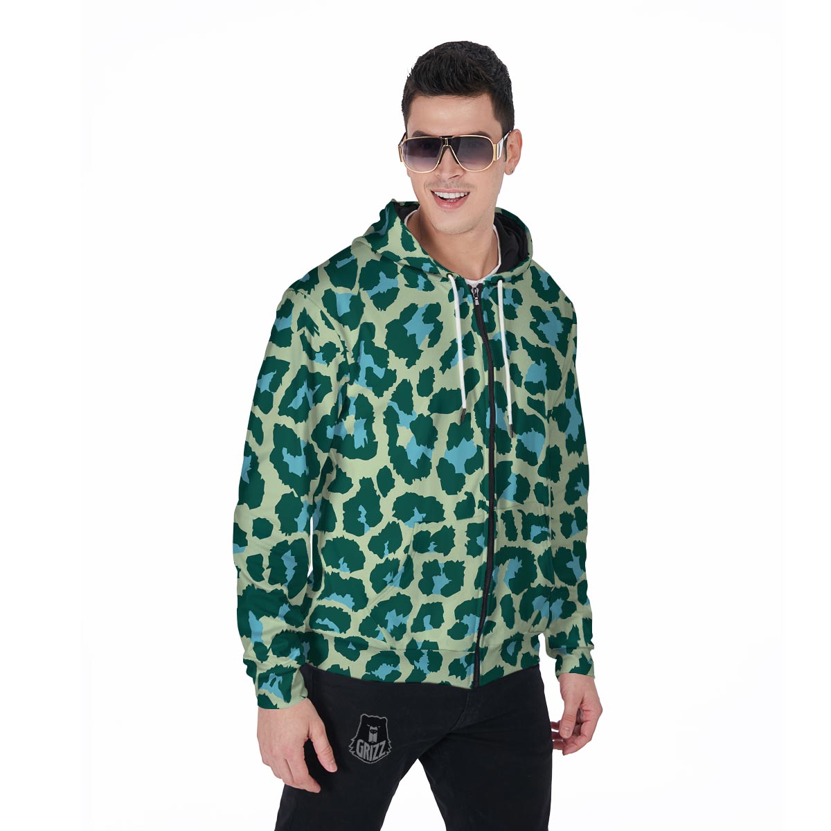 Green Cheetah Men's Zip Up Hoodie-grizzshop