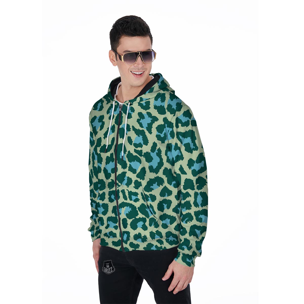 Green Cheetah Men's Zip Up Hoodie-grizzshop