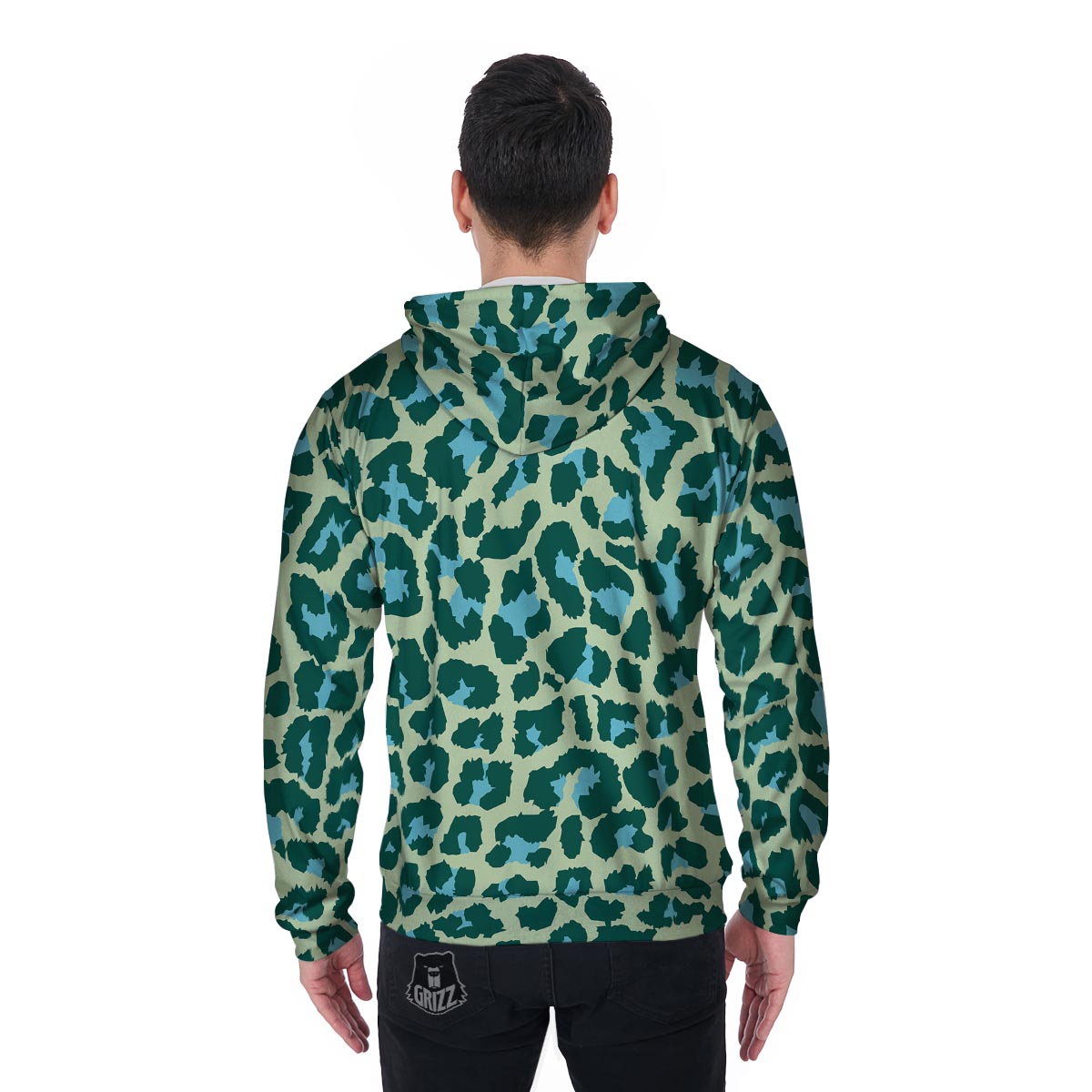 Green Cheetah Men's Zip Up Hoodie-grizzshop