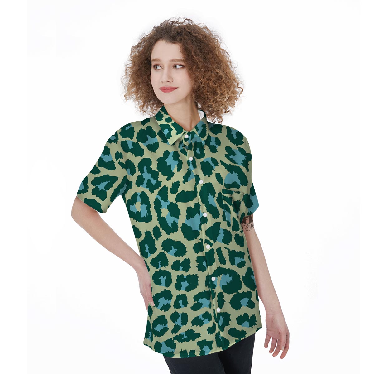 Green Cheetah Women's Short Sleeve Shirts-grizzshop