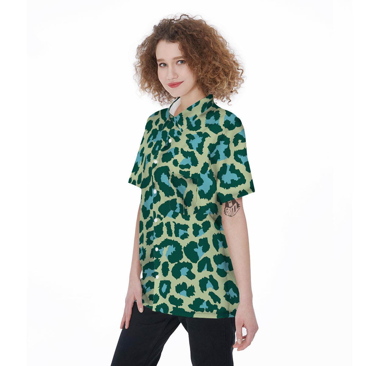 Green Cheetah Women's Short Sleeve Shirts-grizzshop
