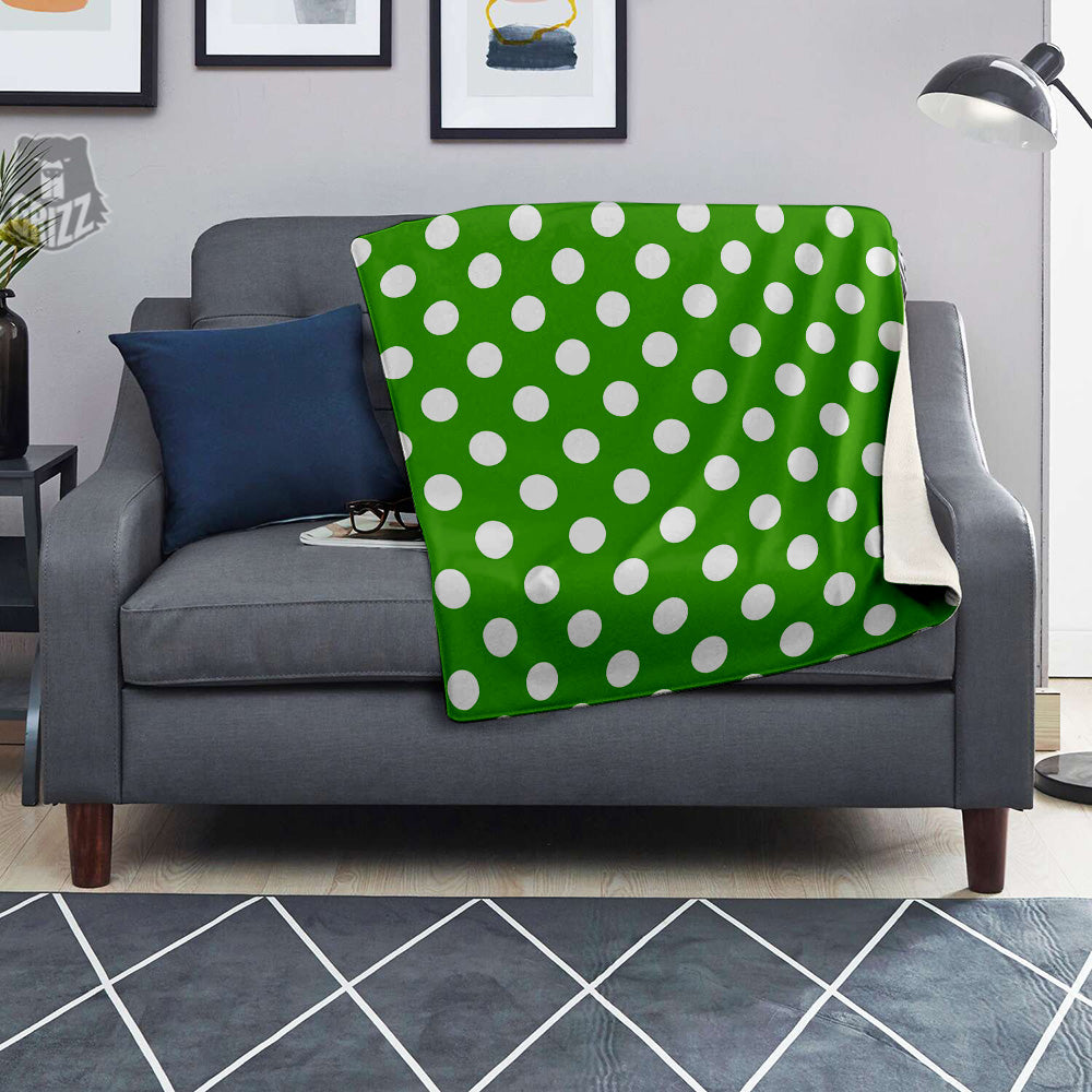 Green Color Polka Dot Print Pattern Blanket-grizzshop