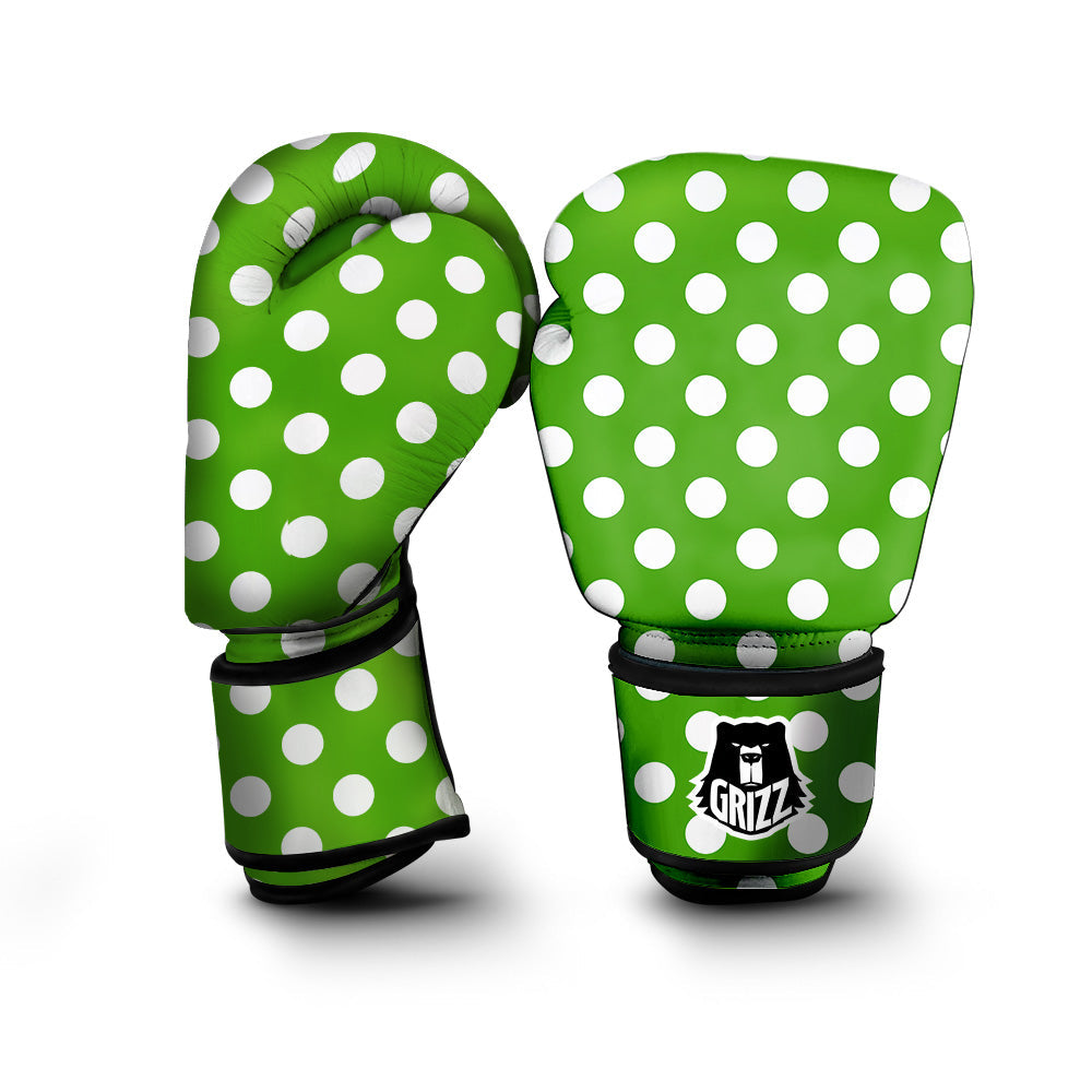 Green Color Polka Dot Print Pattern Boxing Gloves-grizzshop