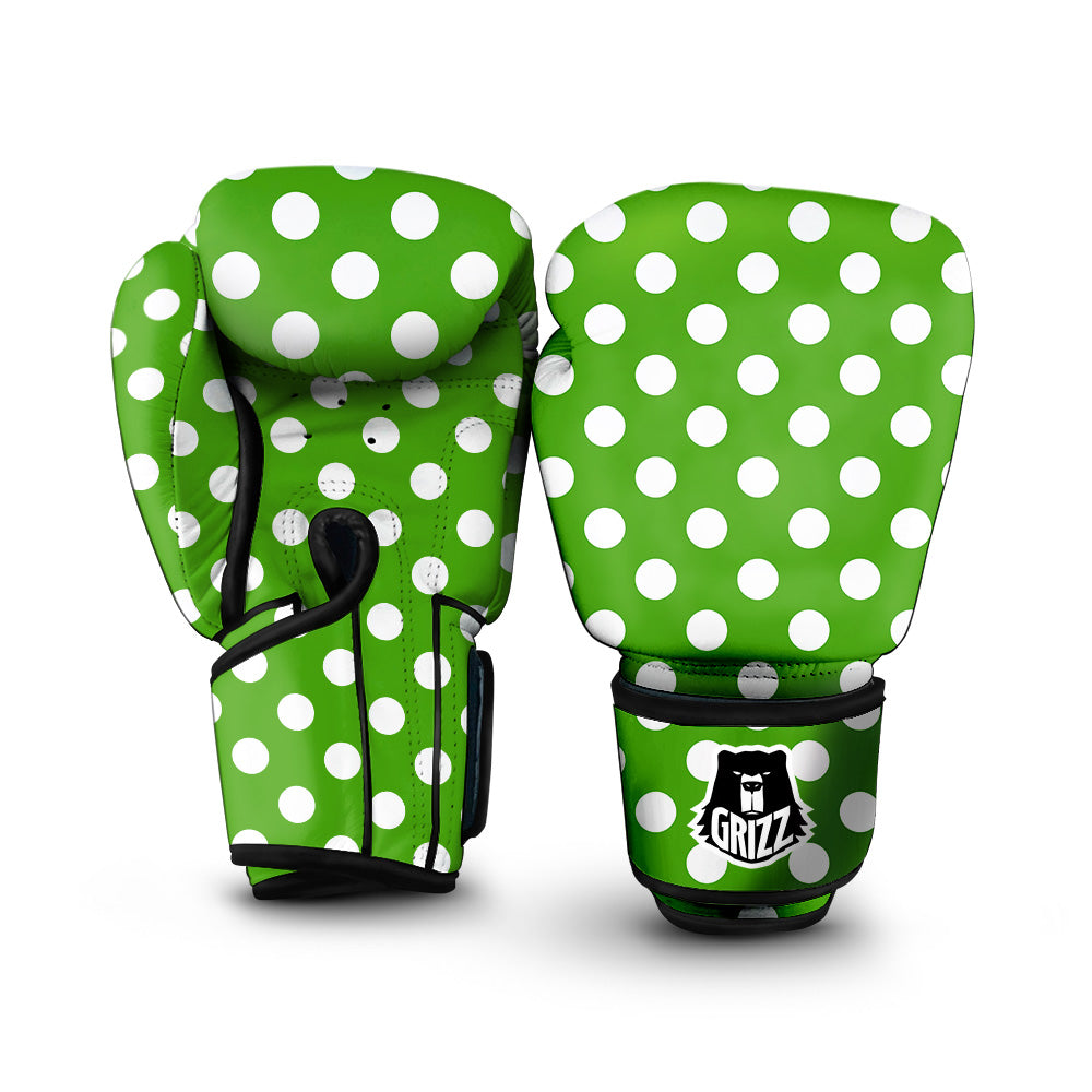Green Color Polka Dot Print Pattern Boxing Gloves-grizzshop