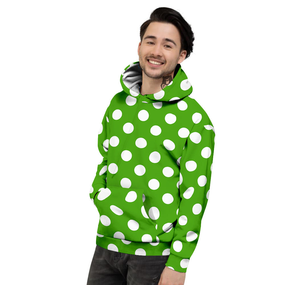 Green Color Polka Dot Print Pattern Men's Hoodie-grizzshop