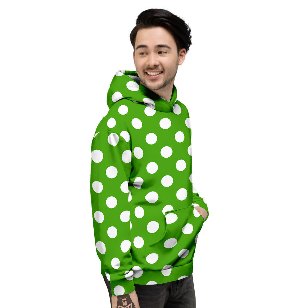 Green Color Polka Dot Print Pattern Men's Hoodie-grizzshop