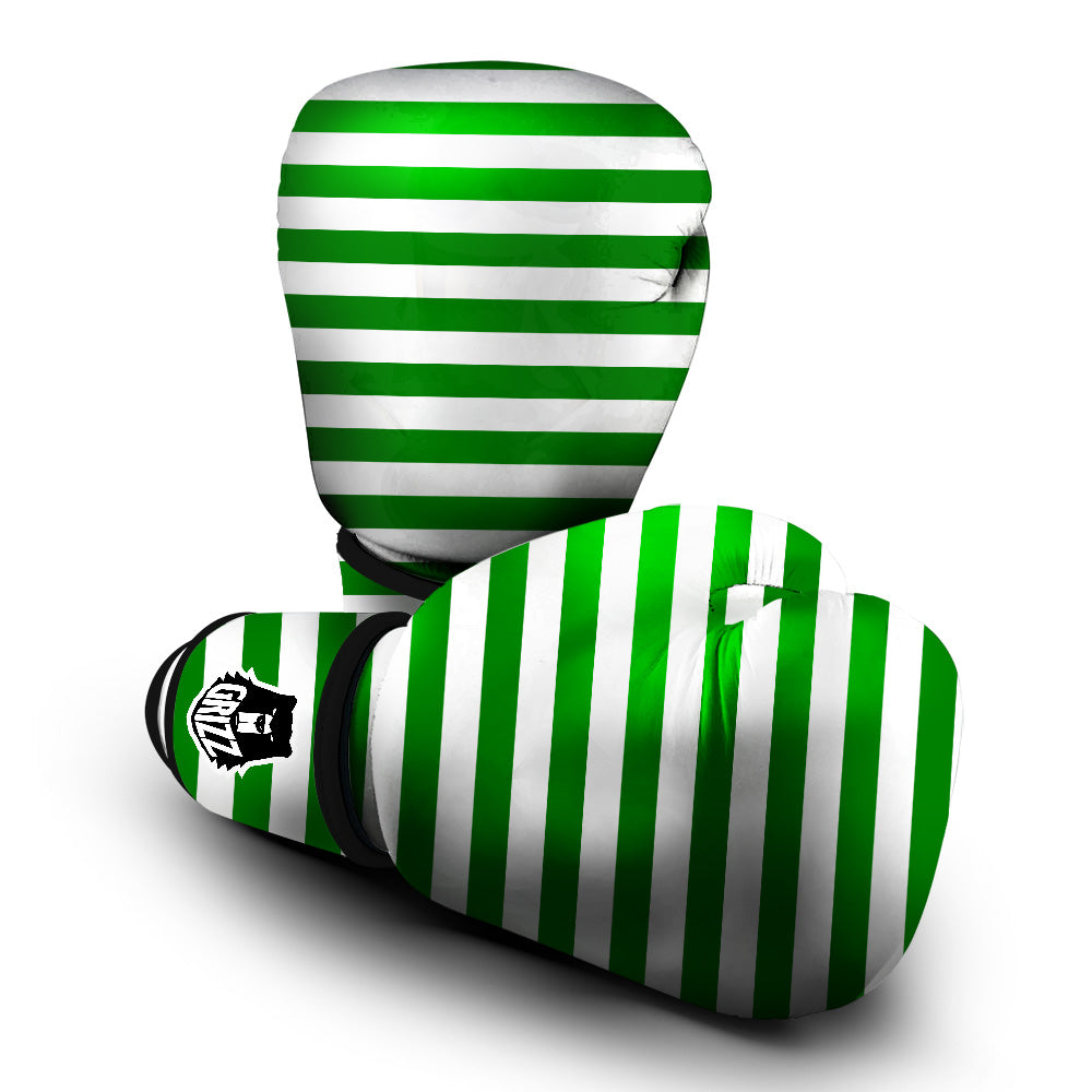 Green Color Striped Print Boxing Gloves-grizzshop