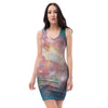 Green Cosmic Space Galaxy Bodycon Dress-grizzshop