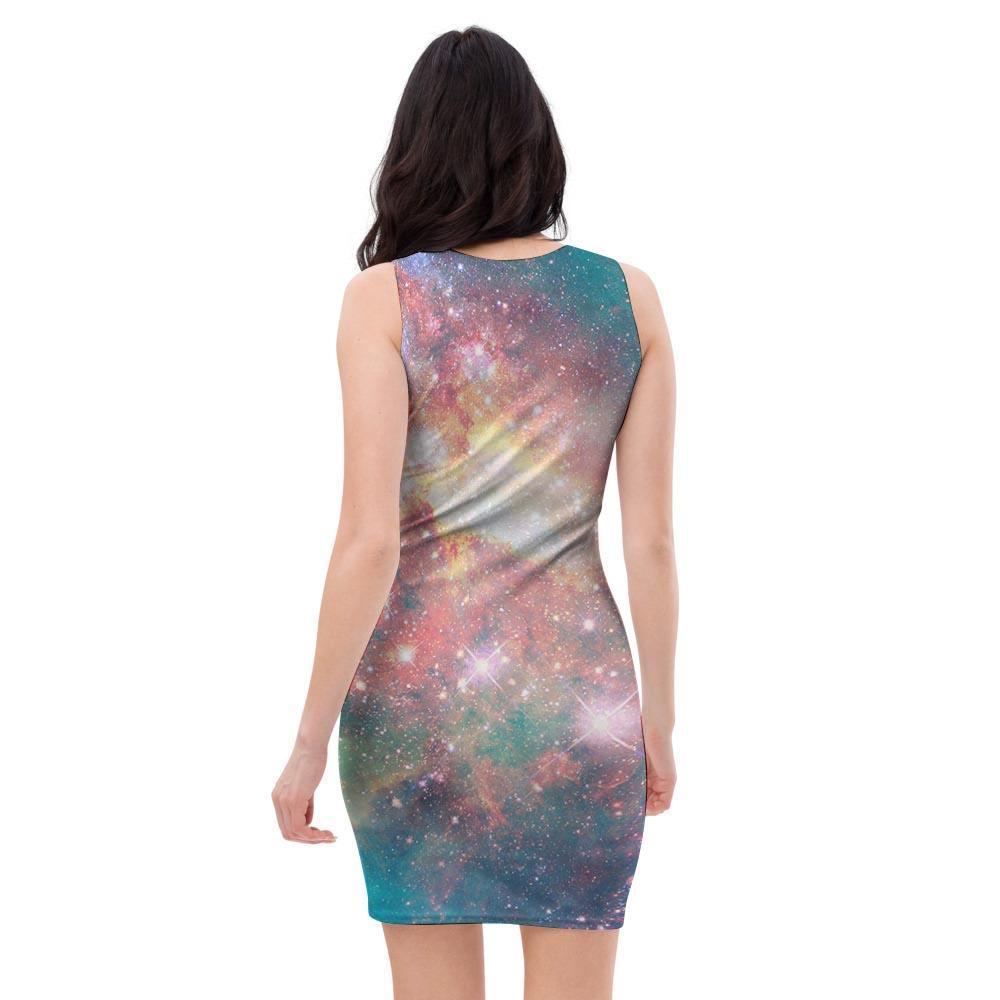 Green Cosmic Space Galaxy Bodycon Dress-grizzshop