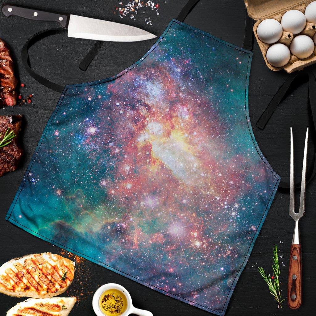 Green Cosmic Space Galaxy Men's Apron-grizzshop