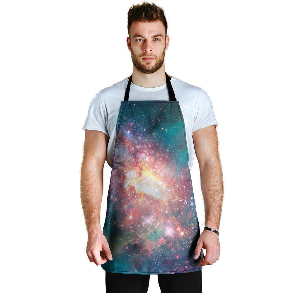 Green Cosmic Space Galaxy Men's Apron-grizzshop