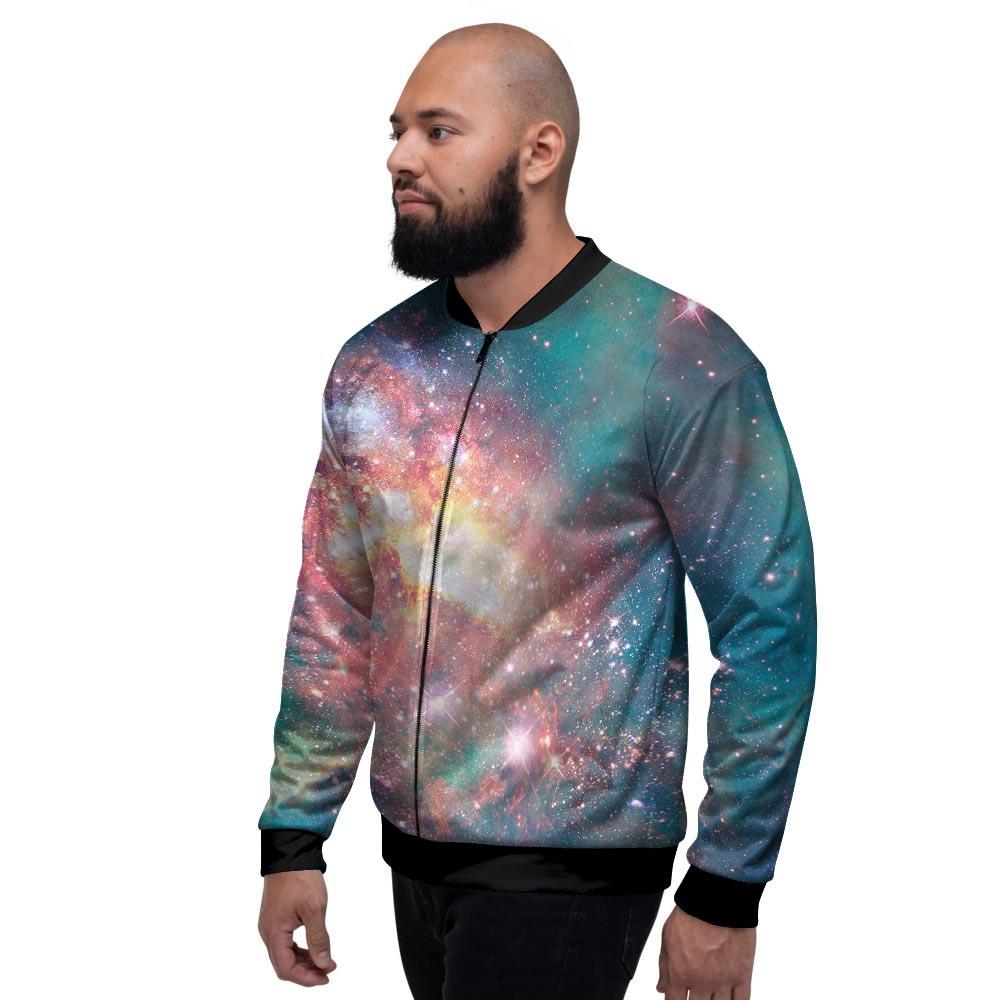 Green Cosmic Space Galaxy Men's Bomber Jacket-grizzshop