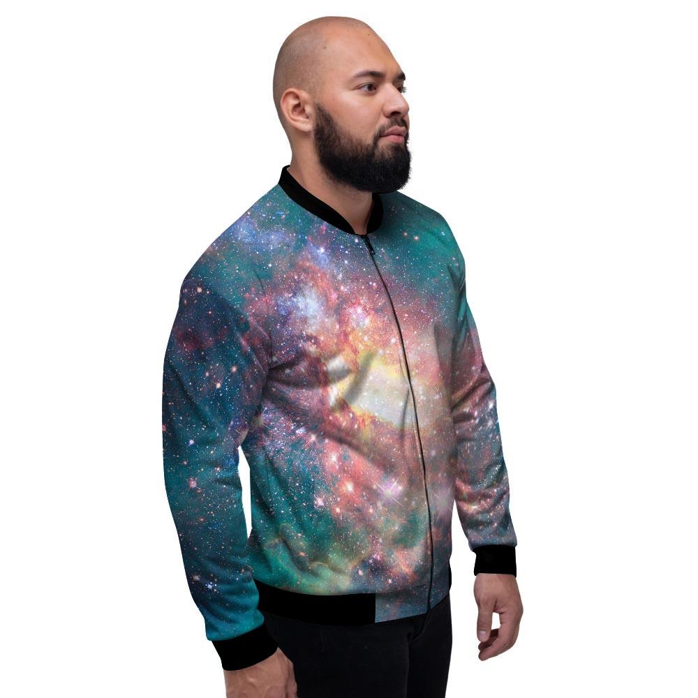 Green Cosmic Space Galaxy Men's Bomber Jacket-grizzshop