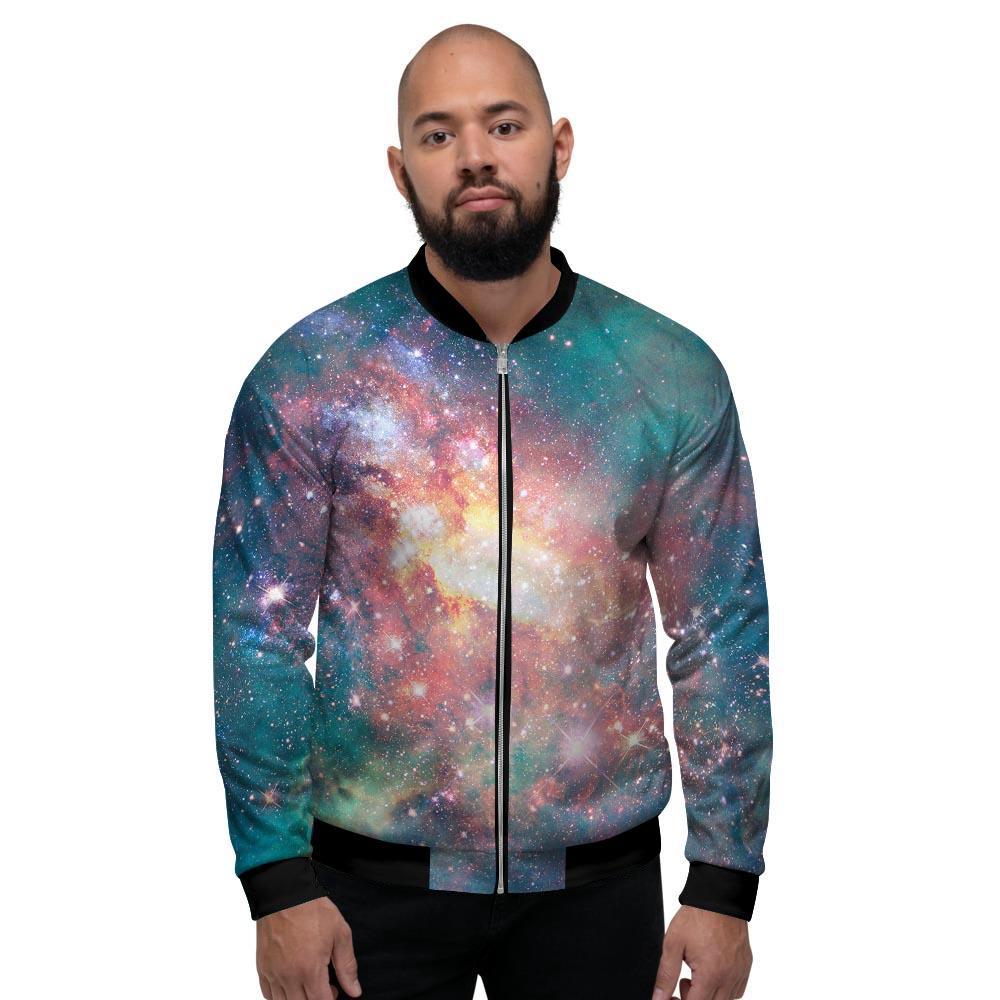 Green Cosmic Space Galaxy Men's Bomber Jacket-grizzshop