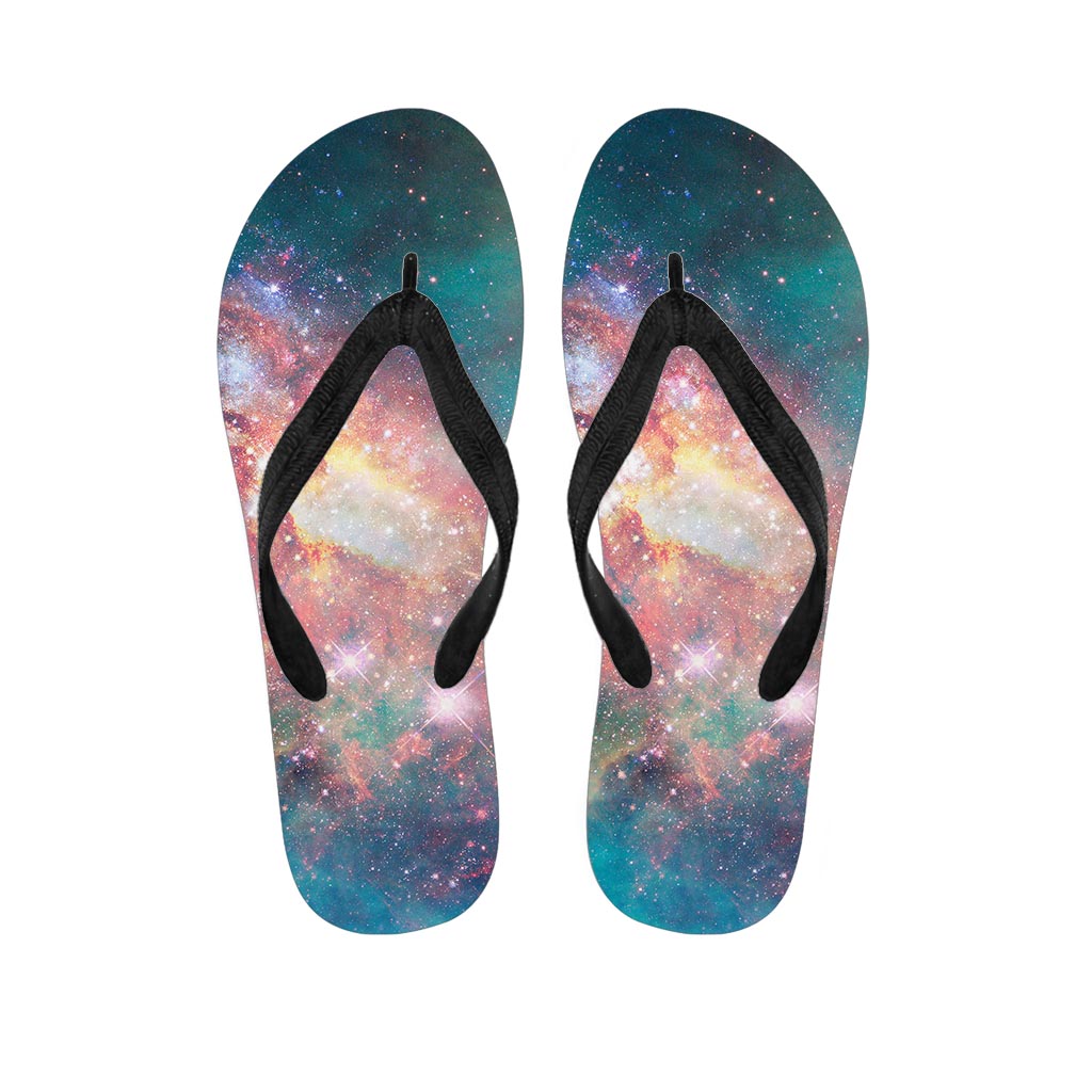 Green Cosmic Space Galaxy Men's Flip Flops-grizzshop