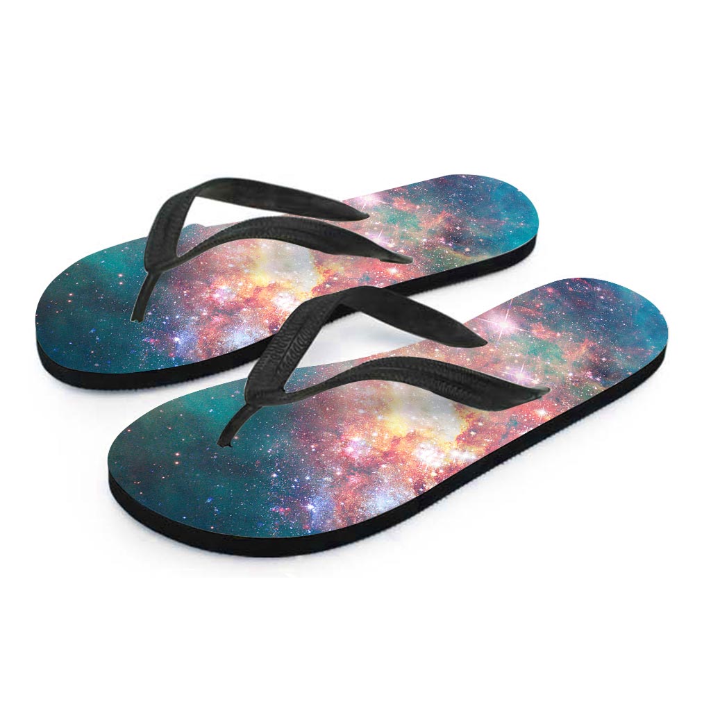 Green Cosmic Space Galaxy Men's Flip Flops-grizzshop