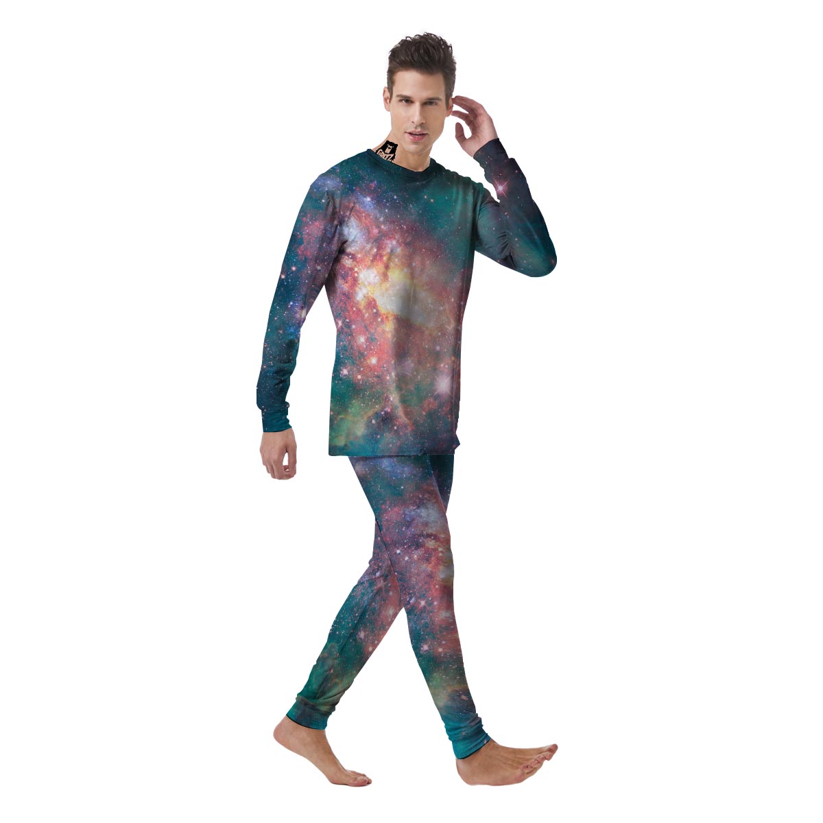 Green Cosmic Space Galaxy Men's Pajamas-grizzshop