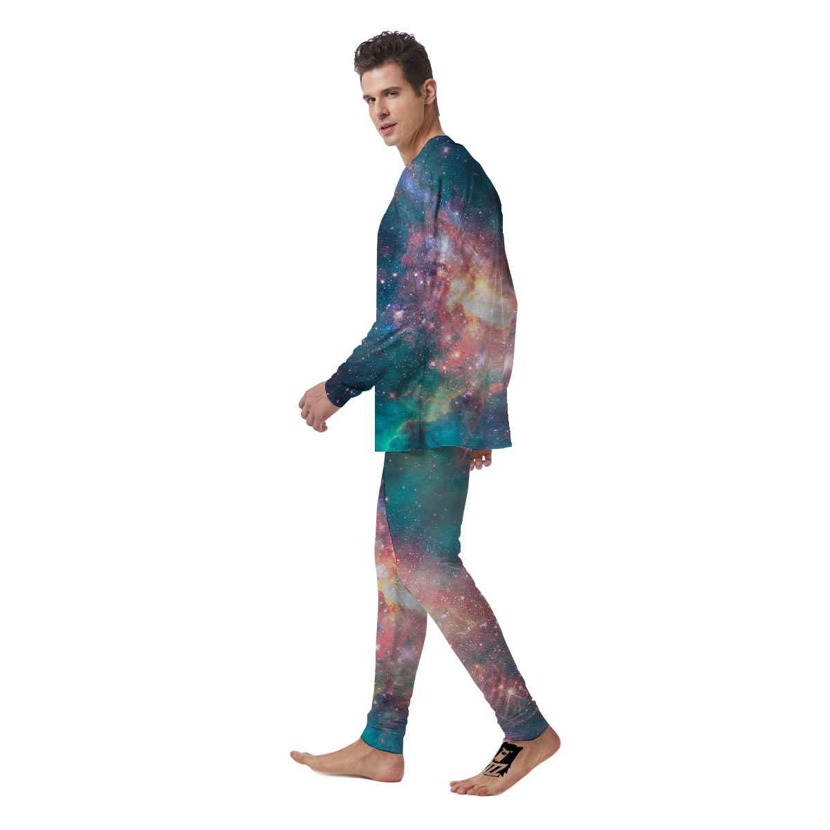 Green Cosmic Space Galaxy Men's Pajamas-grizzshop