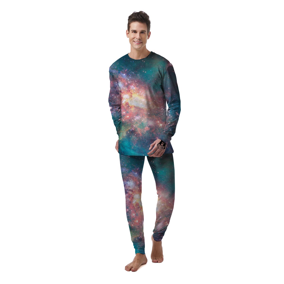 Green Cosmic Space Galaxy Men's Pajamas-grizzshop