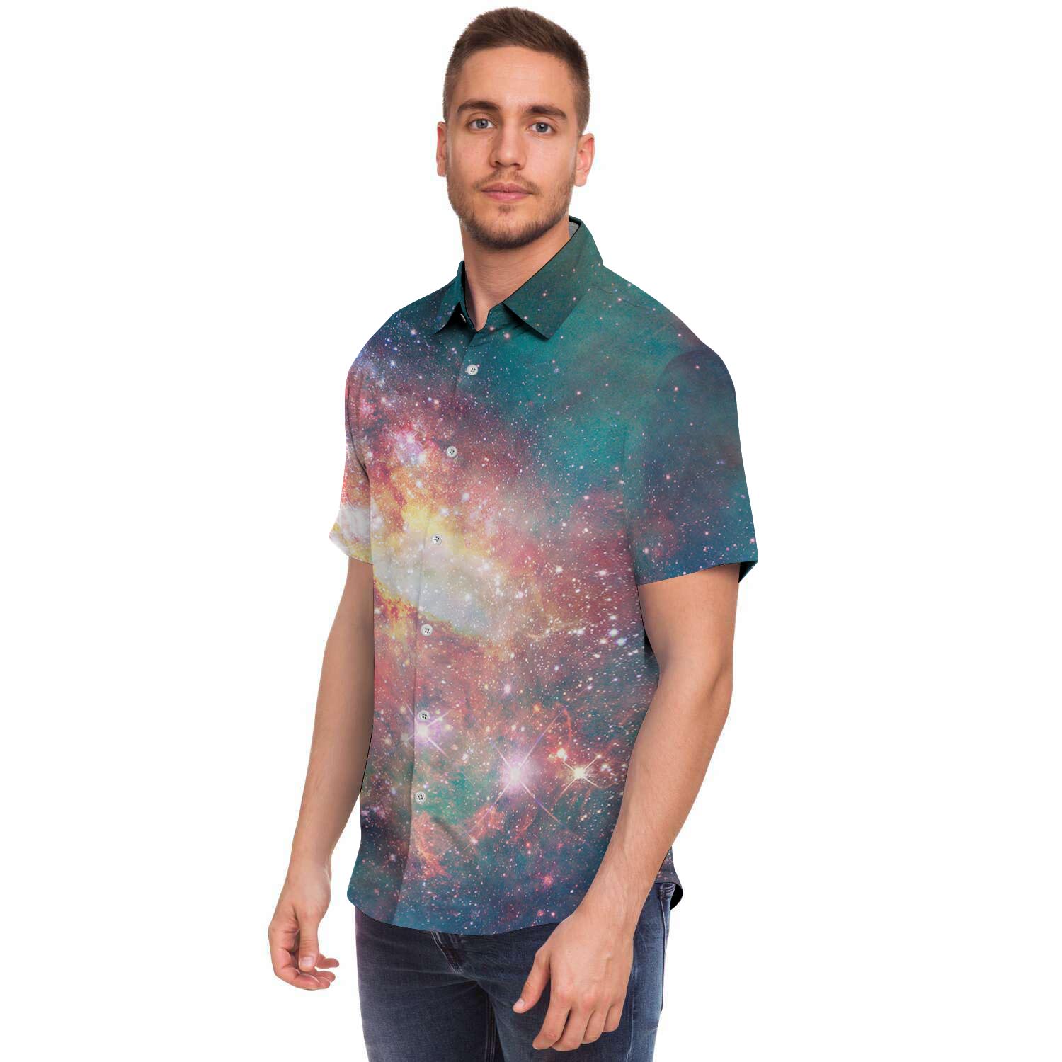 Green Cosmic Space Galaxy Men's Short Sleeve Shirt-grizzshop