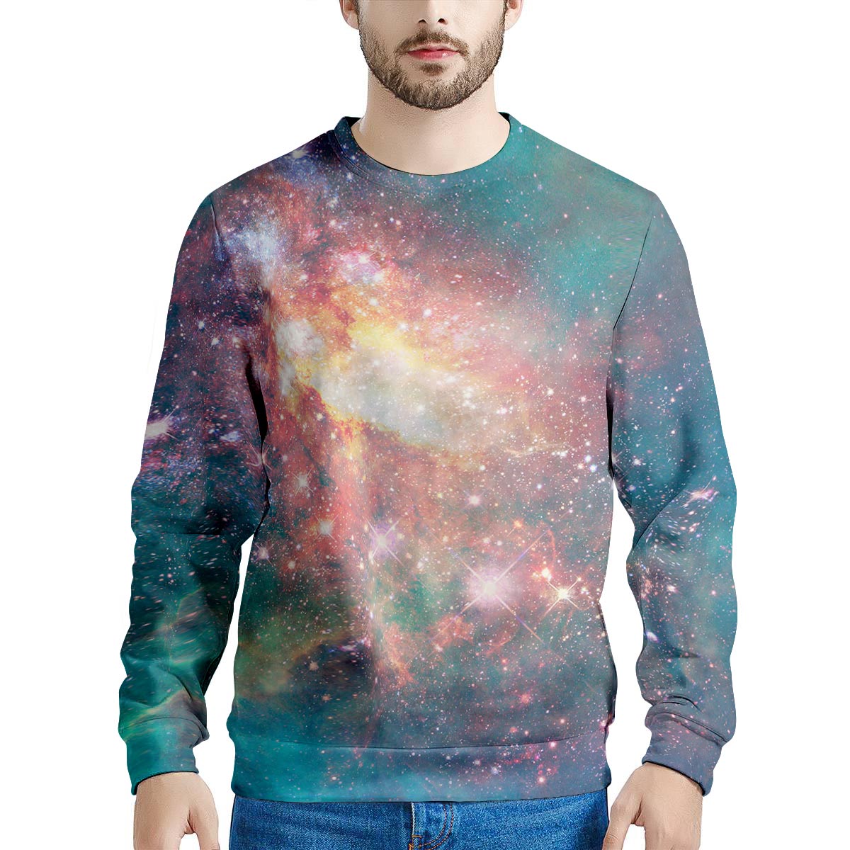 Green Cosmic Space Galaxy Men's Sweatshirt-grizzshop