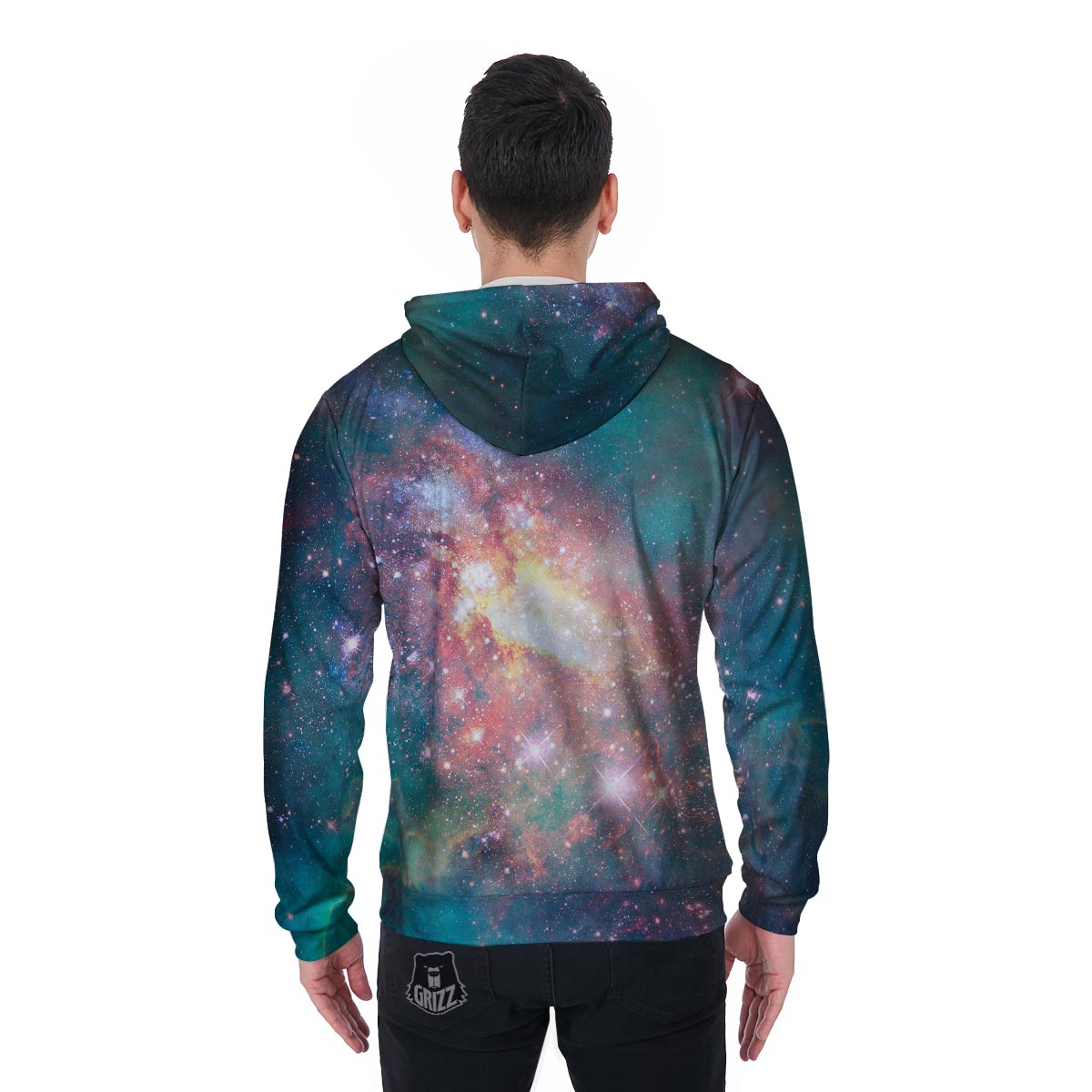 Green Cosmic Space Galaxy Men's Zip Up Hoodie-grizzshop