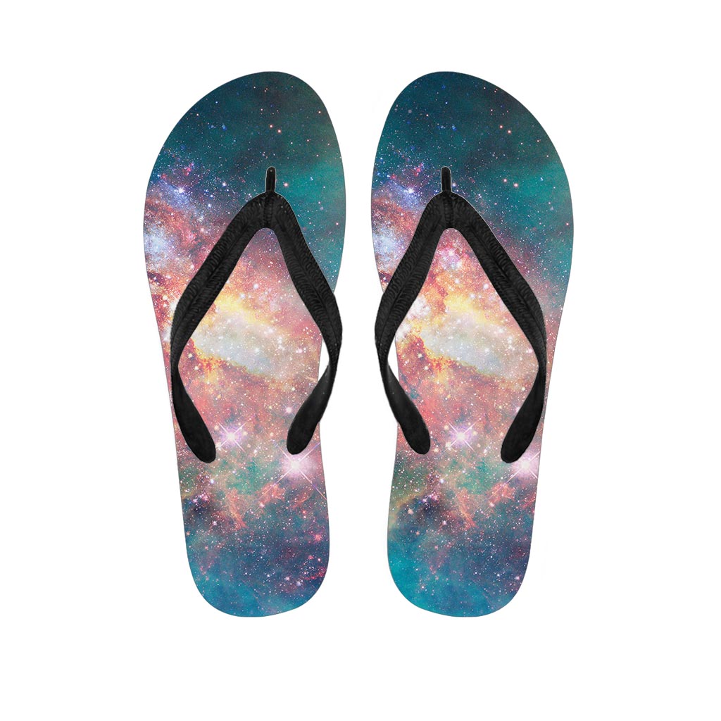 Green Cosmic Space Galaxy Women's Flip Flops-grizzshop