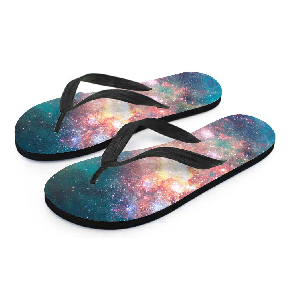 Green Cosmic Space Galaxy Women's Flip Flops-grizzshop