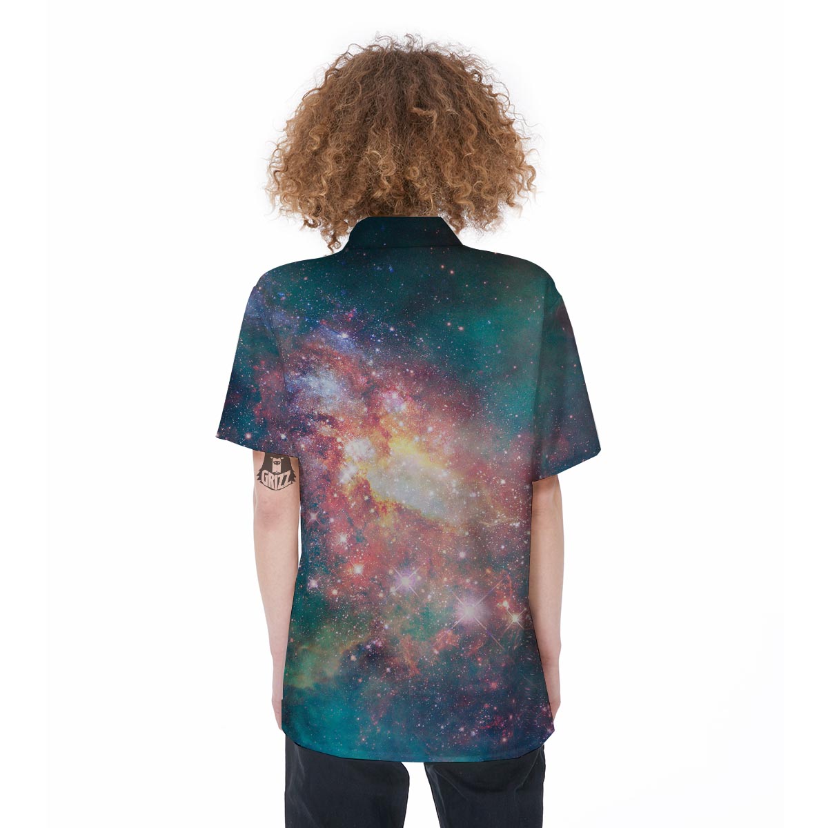 Green Cosmic Space Galaxy Women's Short Sleeve Shirts-grizzshop