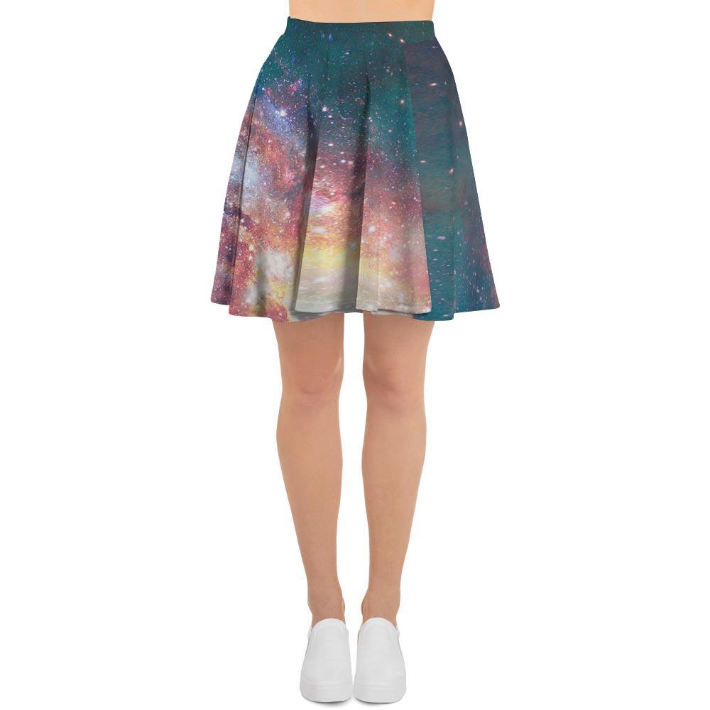 Green Cosmic Space Galaxy Women's Skirt-grizzshop