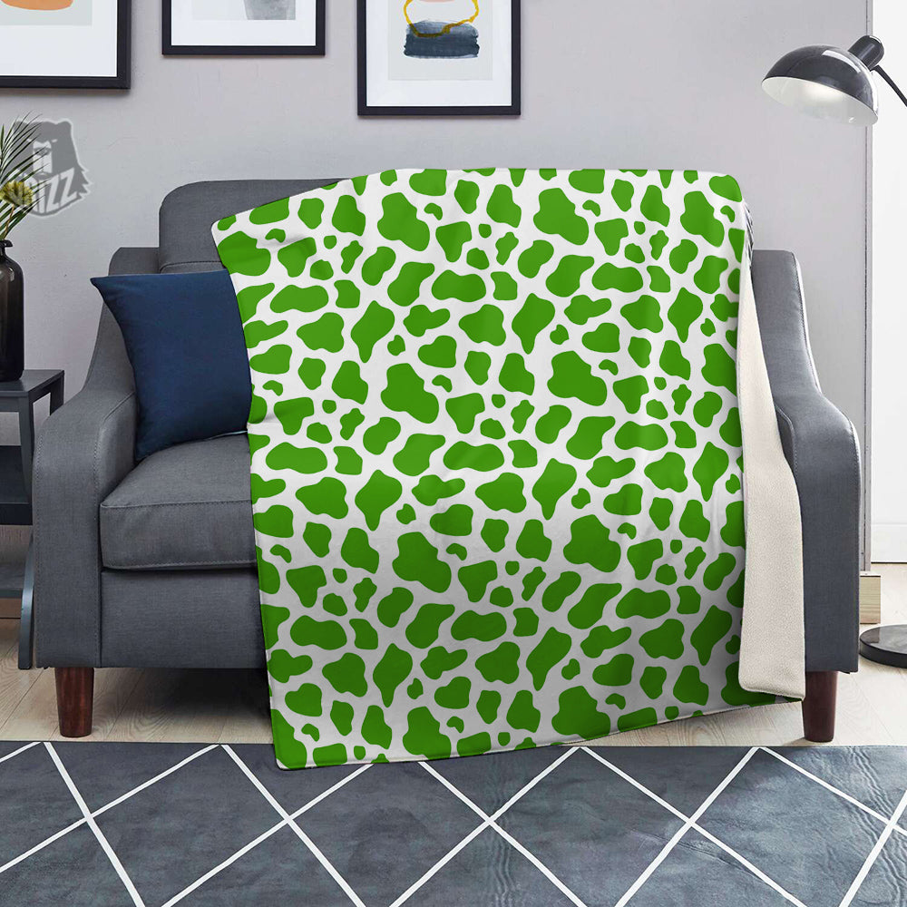 Green Cow Print Pattern Blanket-grizzshop
