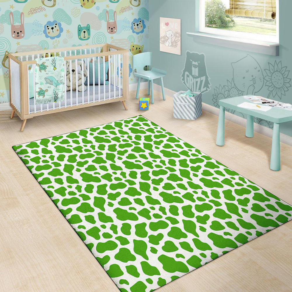 Green Cow Print Pattern Floor Mat-grizzshop