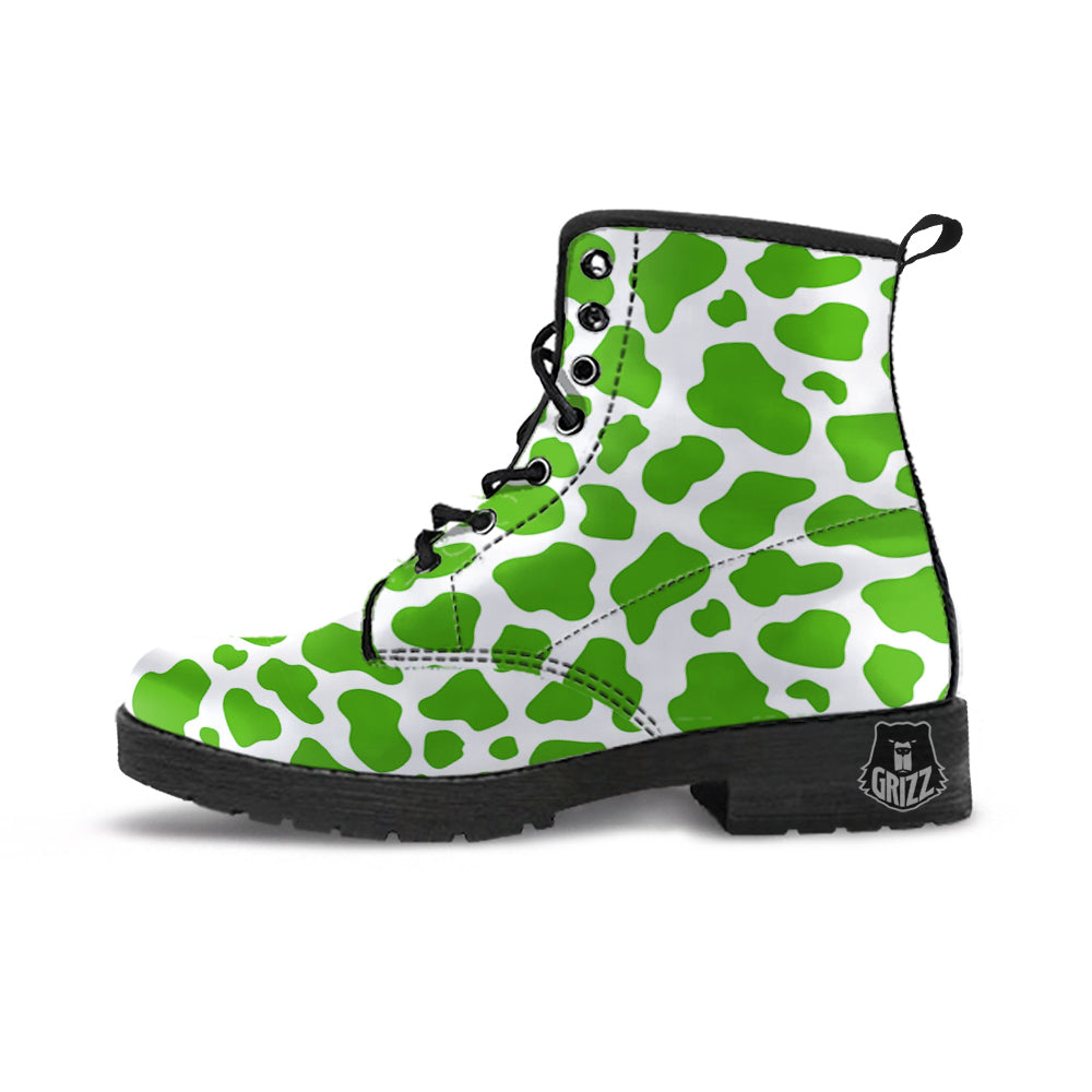 Green Cow Print Pattern Leather Boots-grizzshop